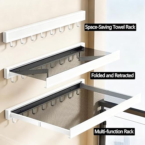 Miniatura 4 de LETINE Estante de secado montado en la pared Tendedero retráctil para ropa interior - Marco de aleación de aluminio con superficie de malla suave.