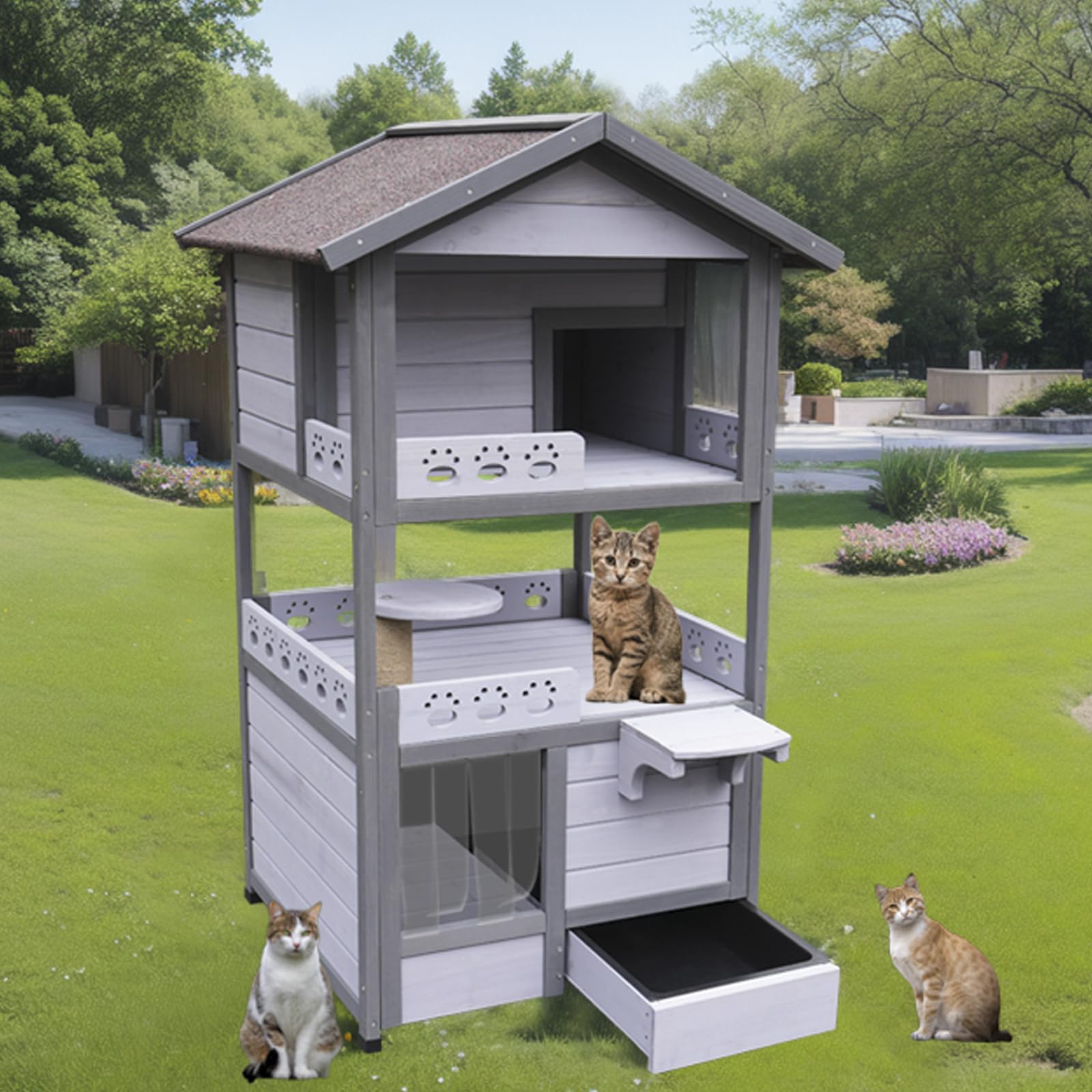Amazon | OAFNLWU 木製 ペットハウス 天然木 杉材 アスファルト屋根 犬