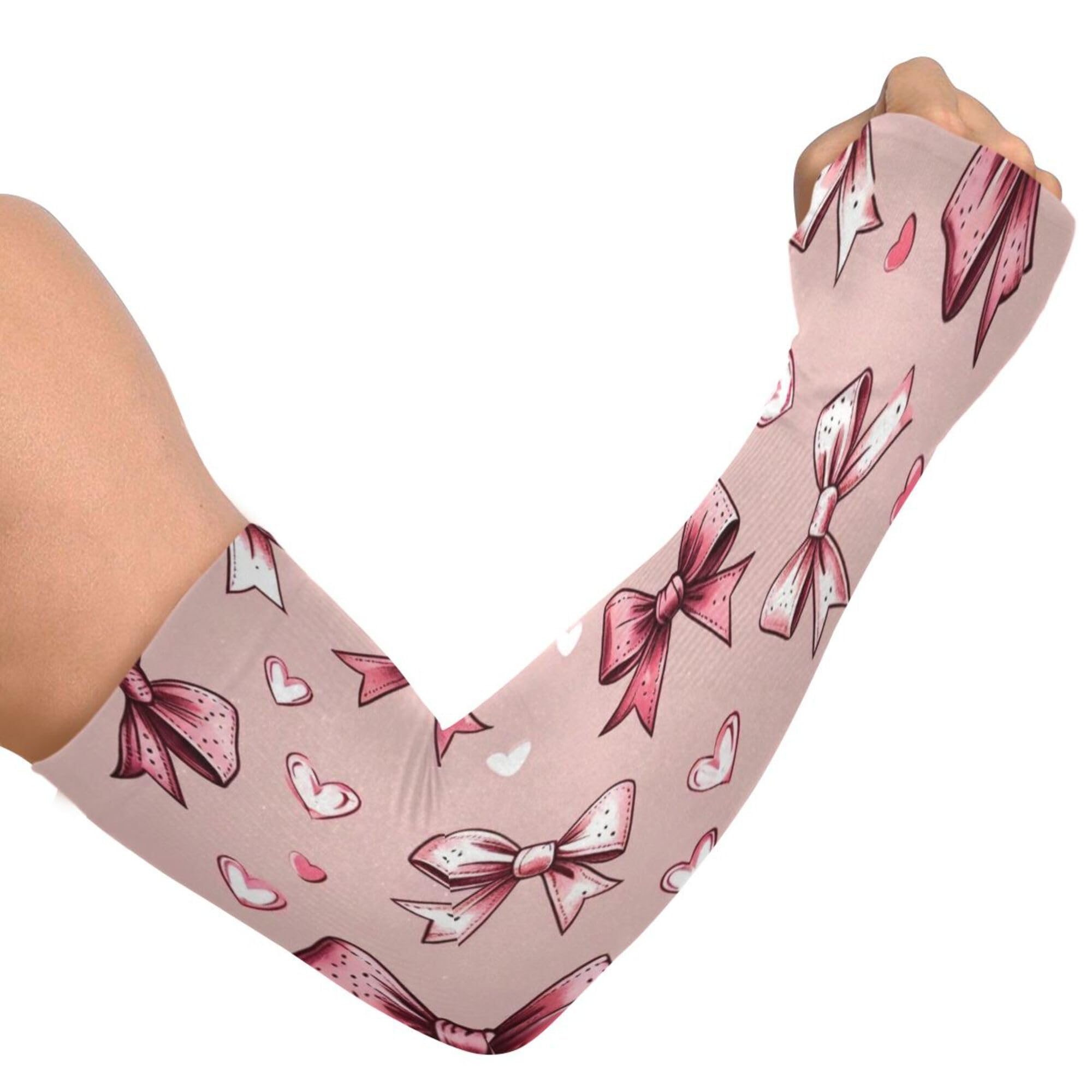 PYBUG Pink Bows Cooling Arm Sleeves Men Women Breathable with Thumb Hole Sun Protection for Gardens,Gardening,Farms,Driving,Cycling