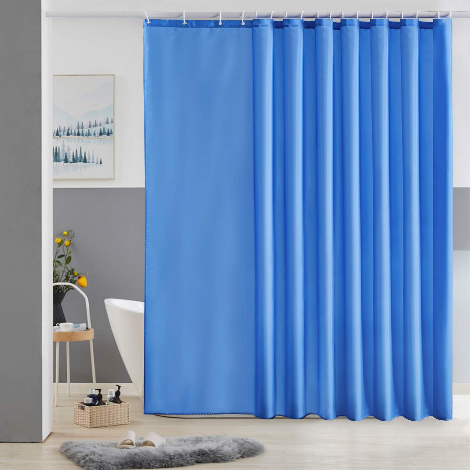 Furlinic Shower Curtain Mould Proof Resistant Wetroom Bathroom Polyester Fabric White 7ft Shower Curtains Liner Waterproof Rustproof Washable Weighted with 12 Hooks Extra Long 180x210cm 72x84. — view 196