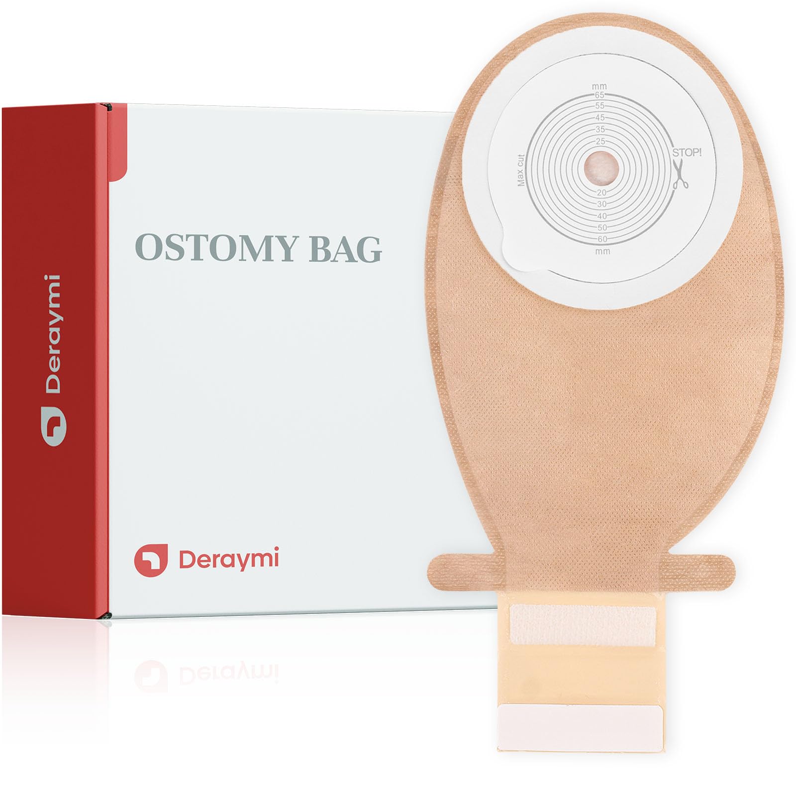 DERAYMI 20PCS Colostomy Bags Ostomy Supplies, One Piece Ostomy Bag for Women and Man, Ileostomy, Colostomy Supplies Stoma Care, Hook and Loop Buckle Design, 15mm-65mm Cuttable Chassis