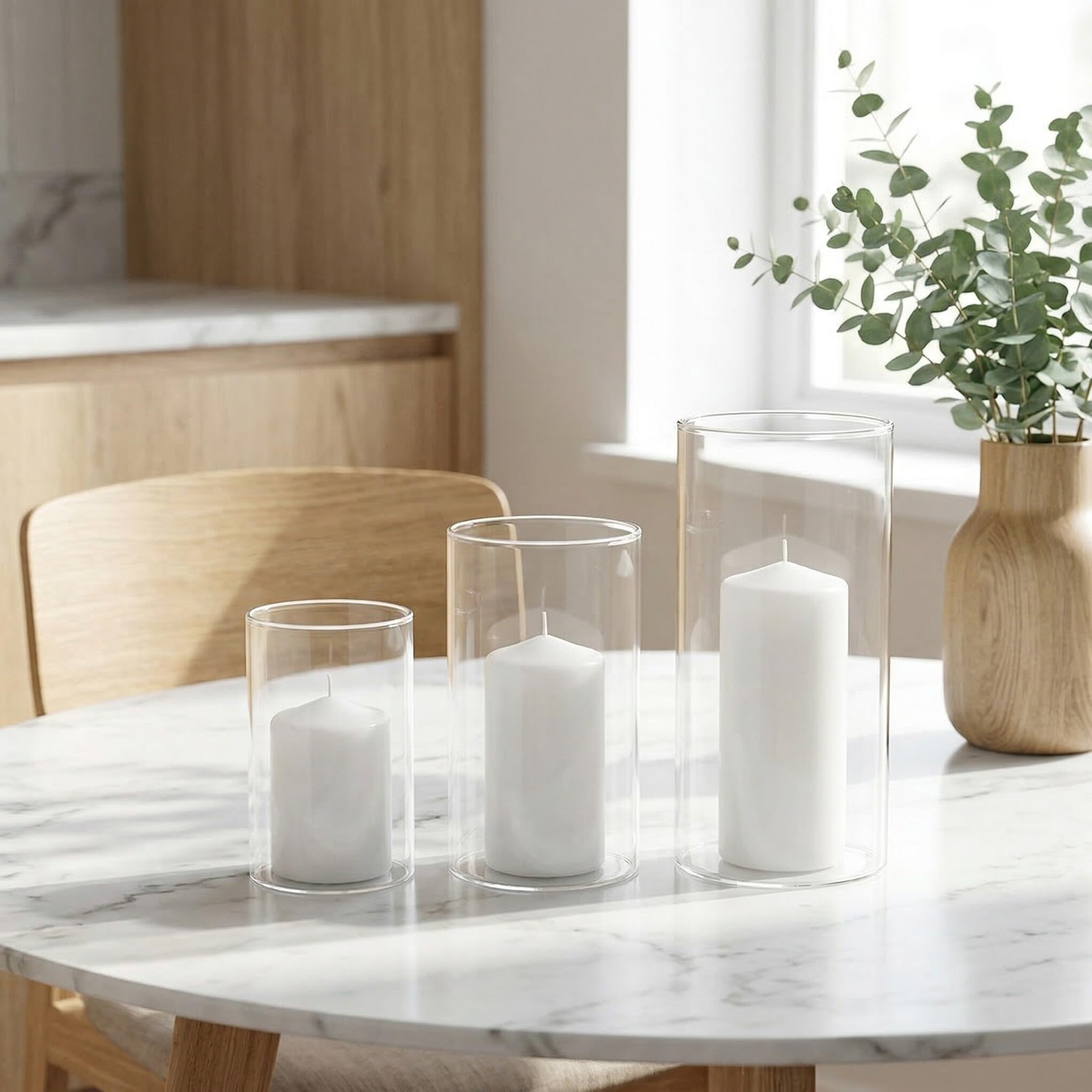 3 Pièces Bougeoir en Verre Borosilicate Transparent -Jour Cylindrique Droit pour Bougies -Plat Résistant à Haute Température, pour Rassemblements Intérieurs
