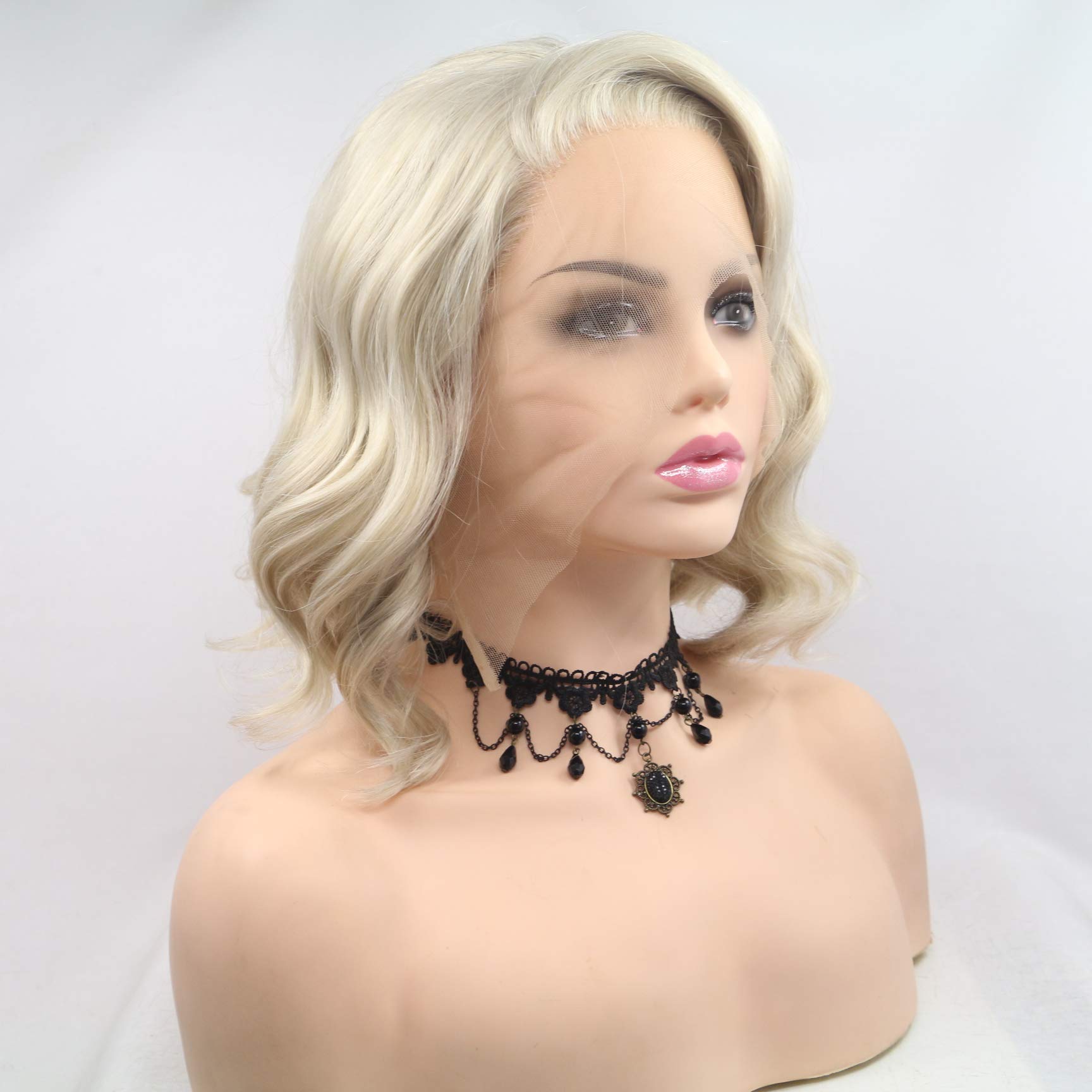 Xiweiya Short Mixed Blonde Curly Cosplay Lace Front Lace Wigs Synthetic Blonde Curly Heat Resistant Fiber Wigs Middle Parting Short Blonde Curly Wig for Women drag queen 14 inch… - Image 4