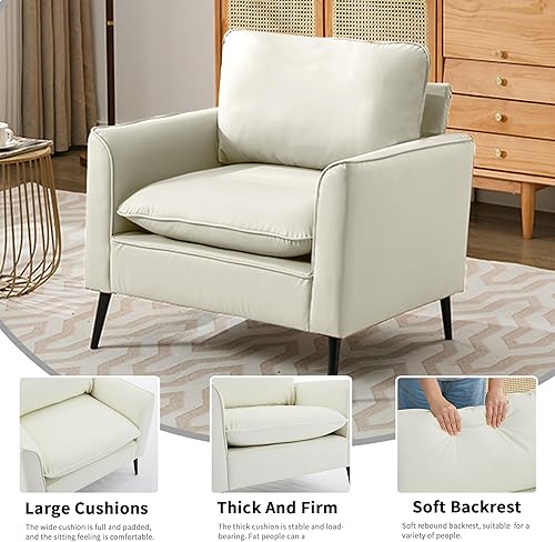 Miniatura 8 de YITAI Sillas modernas para sala de estar, silla individual de gran tamaño de piel sintética con patas de metal, cómodo sillón de mediados de siglo