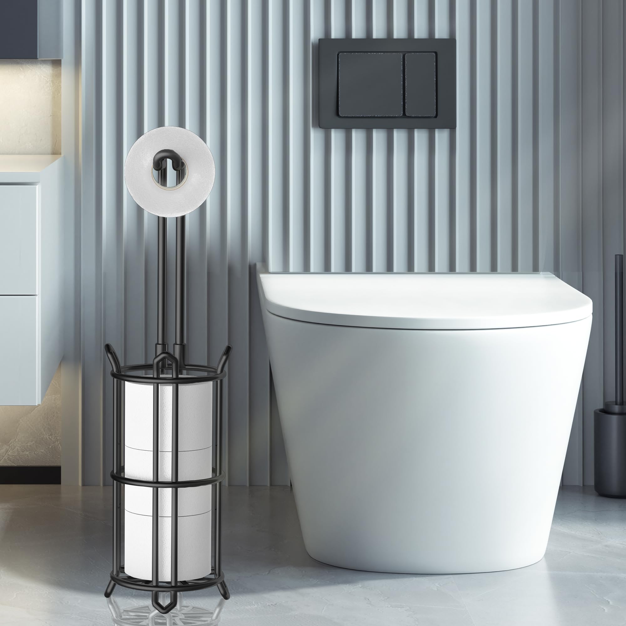 Porta Carta Igienica da Terra, Colonna bagno porta rotolo dispenser supporto moderno,a prova di ruggine,può contenere 4 rotoli
