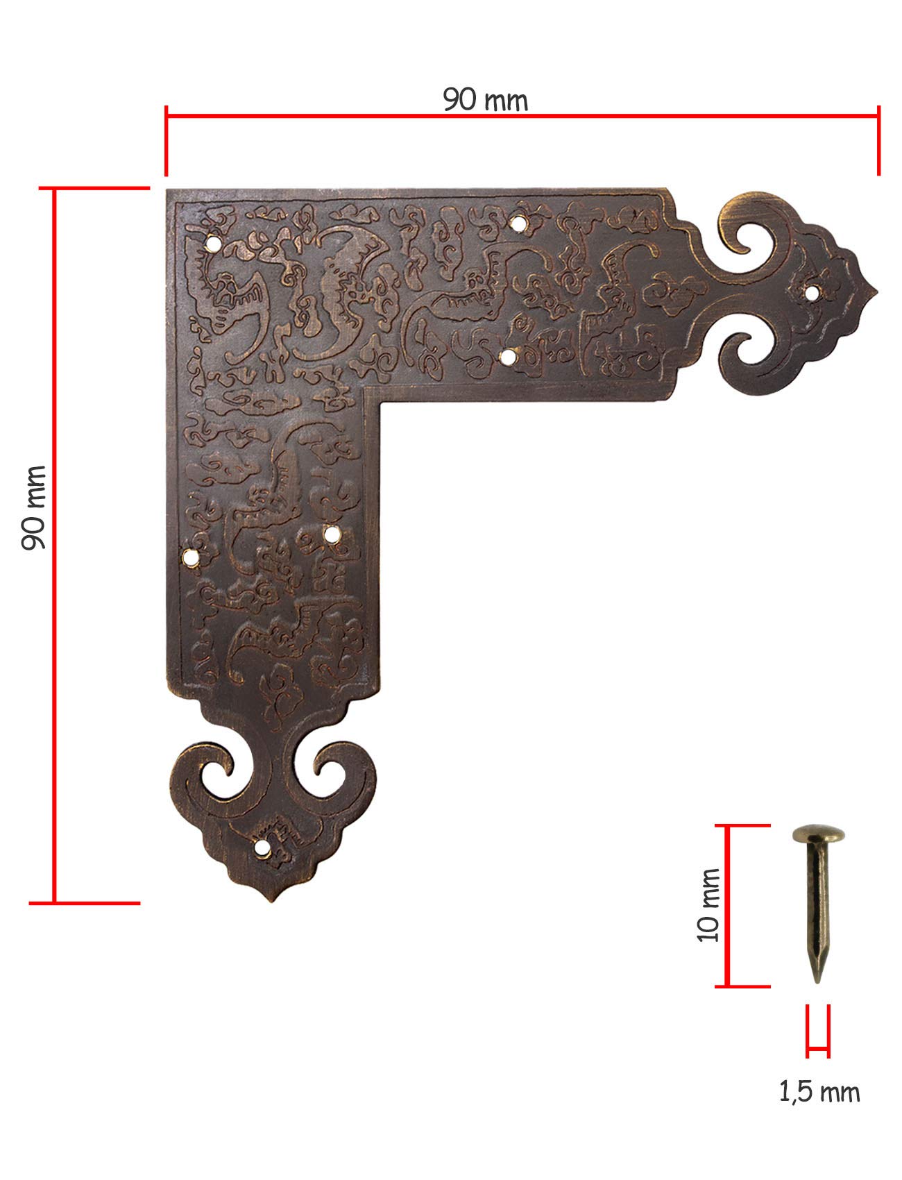 FUXXER Juego de 4 conectores angulares decorativos, en latón envejecido, 90 x 90 mm