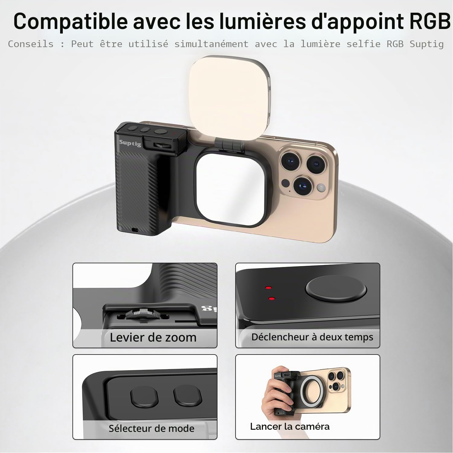 Suptig Fun Shot Poignée de déclencheur magnétique pour téléphone/appareil photo style DSLR compatible avec iPhone et Android avec bouton d'obturation sans fil amovible, dispose d'une vis intégrée de