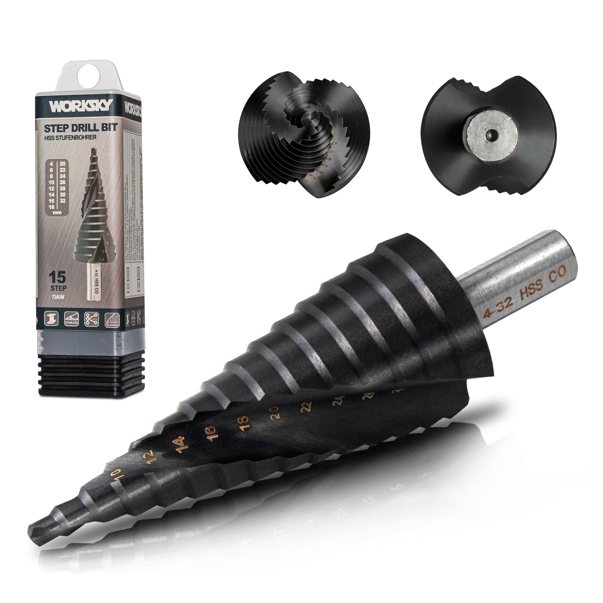 WORKSKY M35 Step Drill Bit for Stainless Steel and Hard Metal,TiAlN Coated for Superior Durability,High quality step drill bits for Professional Worker
