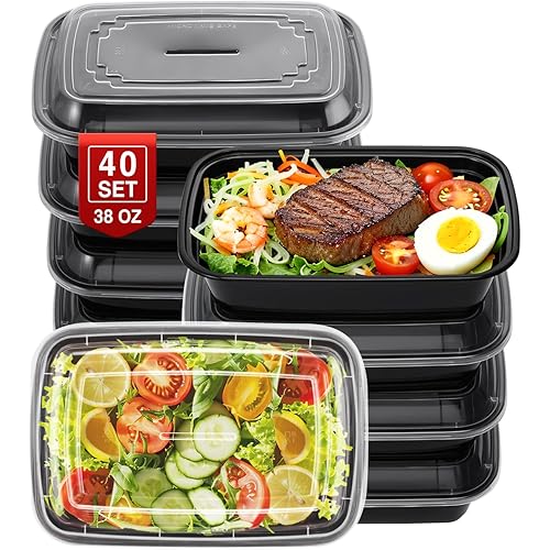 40 Sets 38oz Meal Prep Container - Reusable Plastic Food Storage Containers with Lids, Fits Microwave, Freezer and Dishwasher Safe