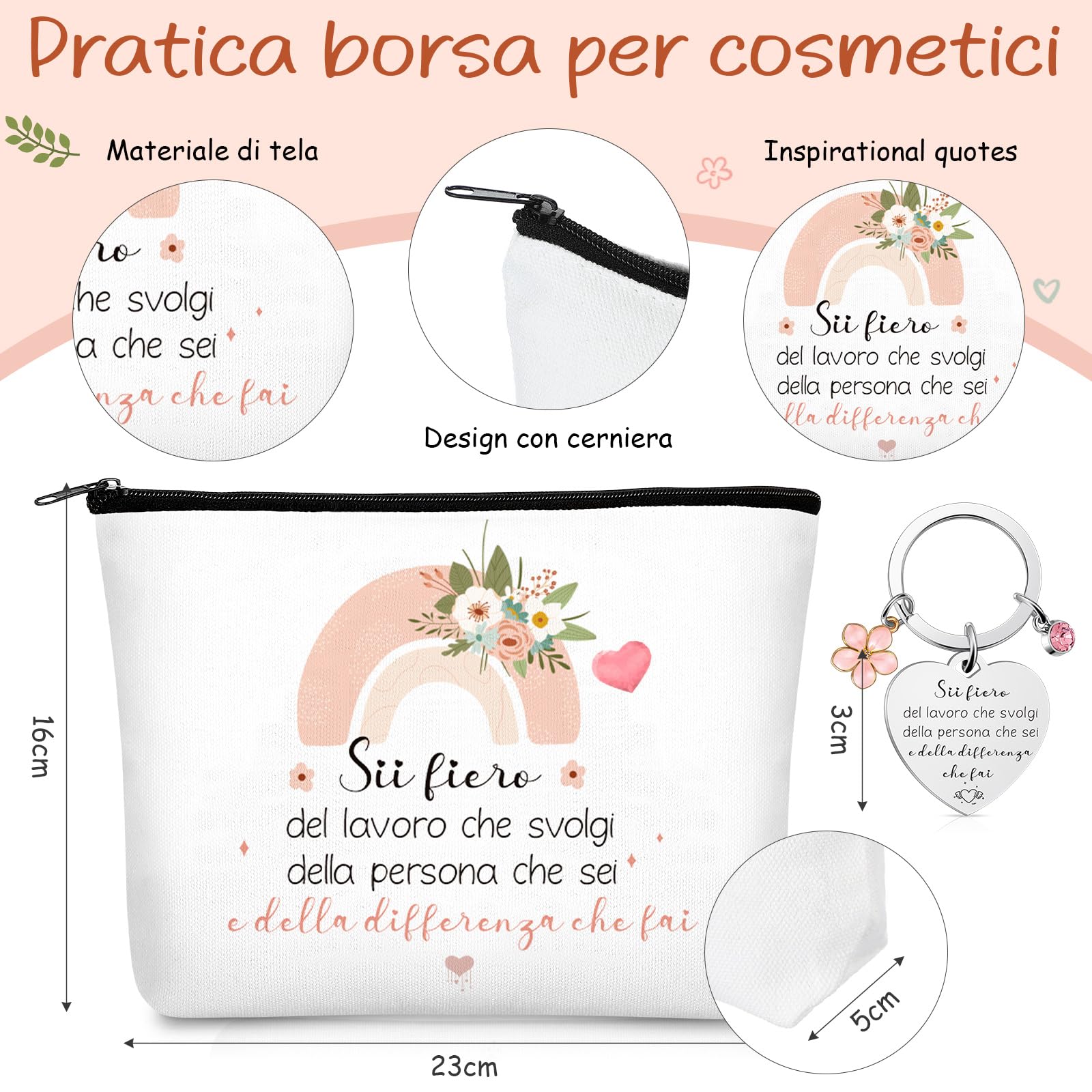 Xuniea Regalo per Colleghe Capo Maestra Donna Regali di Motivazionali Addio Ringraziamento Pochette Borsa per Cosmetici Portachiavi Borsa di Tela Laurea Compleanno Infermiera Amica Dipendente