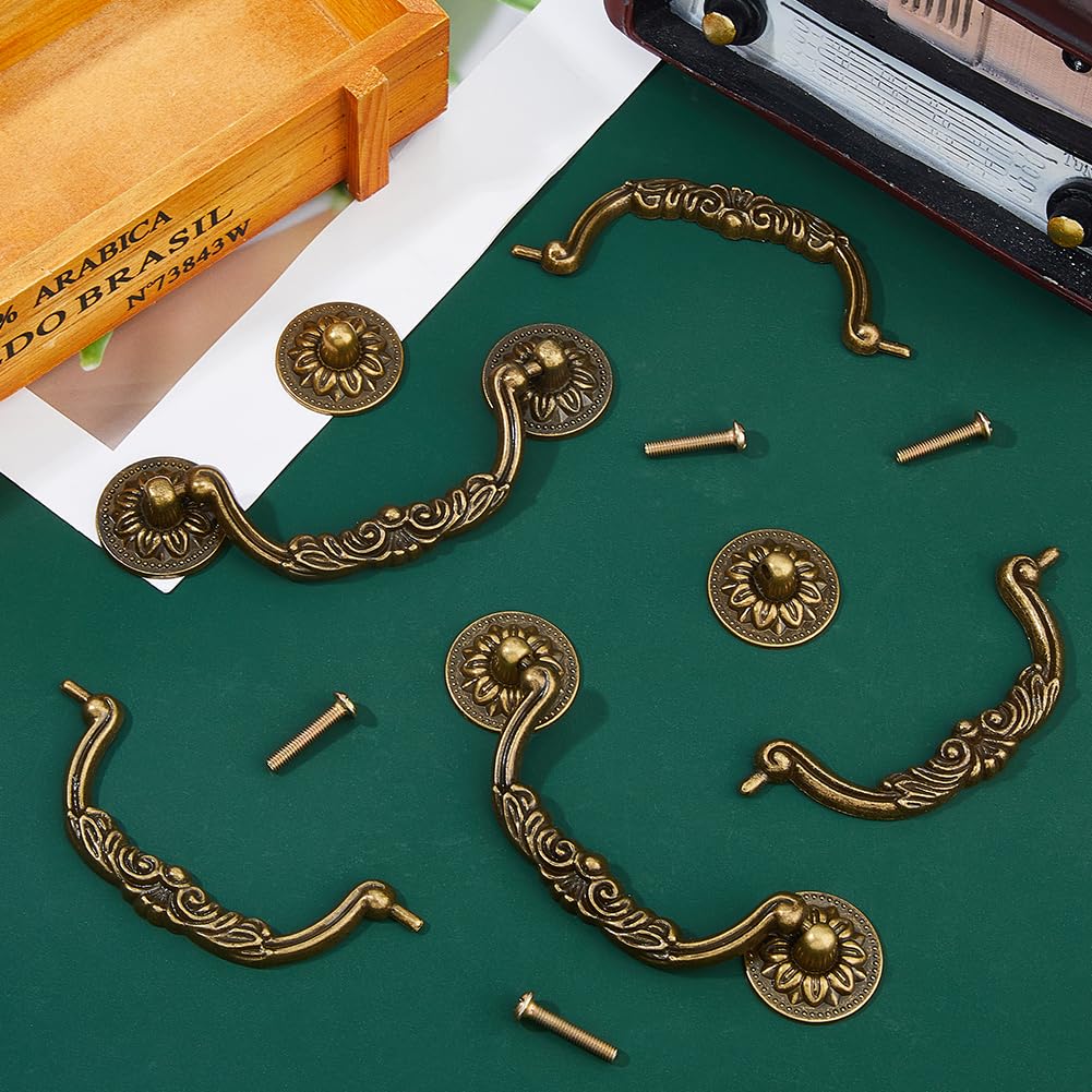 SUPERFINDINGS 8 Sets Vintage Bail Pull Handles 3.9inch Hole Center Antique Bronze Handles Alloy Drop Pulls Decorative Cabinet Pull Swing Dresser Pulls Handle - Image 4