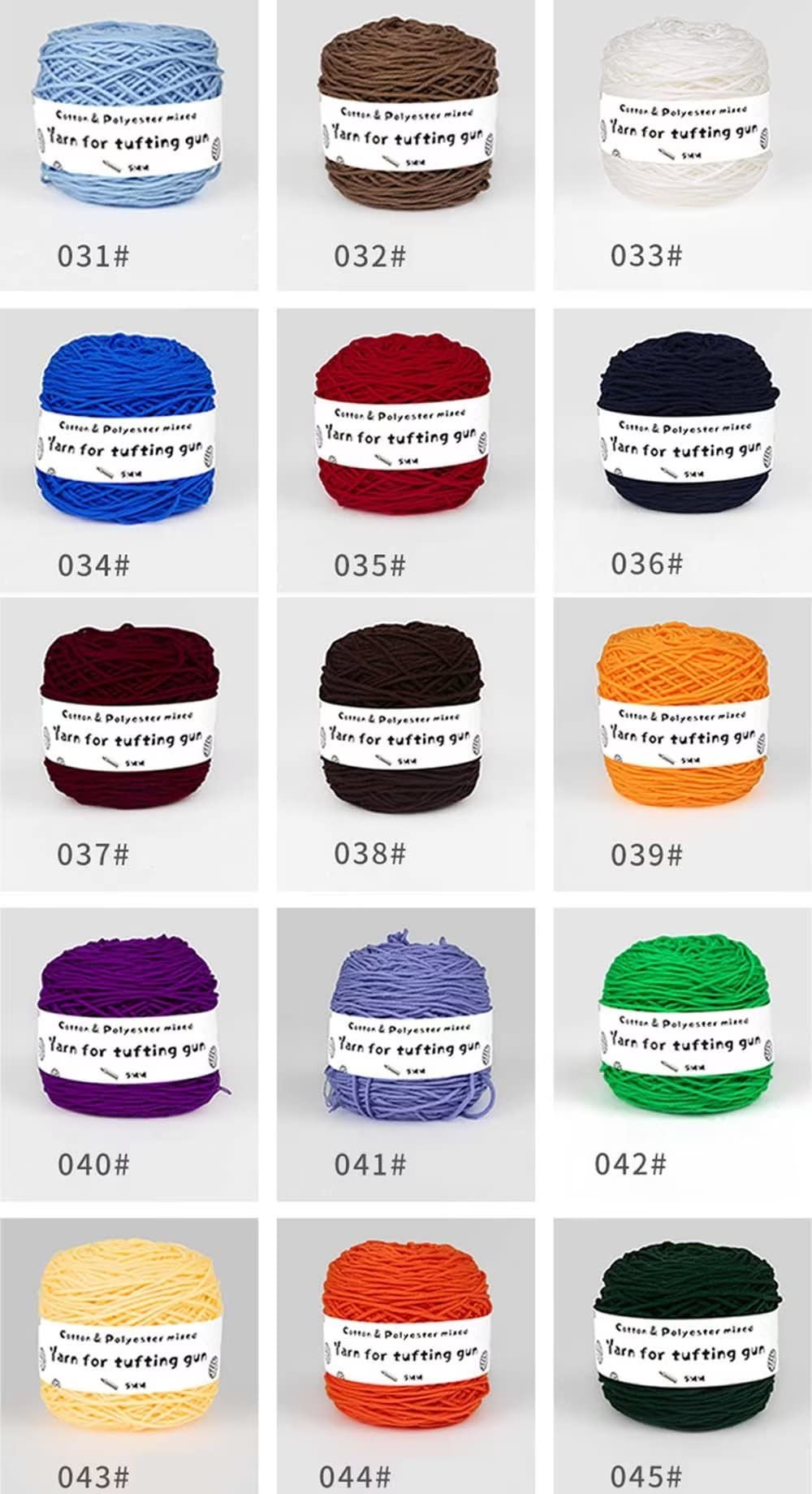 Farbiges Strickgarn, Tufting- und Häkelgarn for Pistolen, 6er-Pack, Baumwoll-Polyester-Mischgewebe, 5 mm, 8 Stränge, mehrfarbig, Größe M(A-6 Rolls)