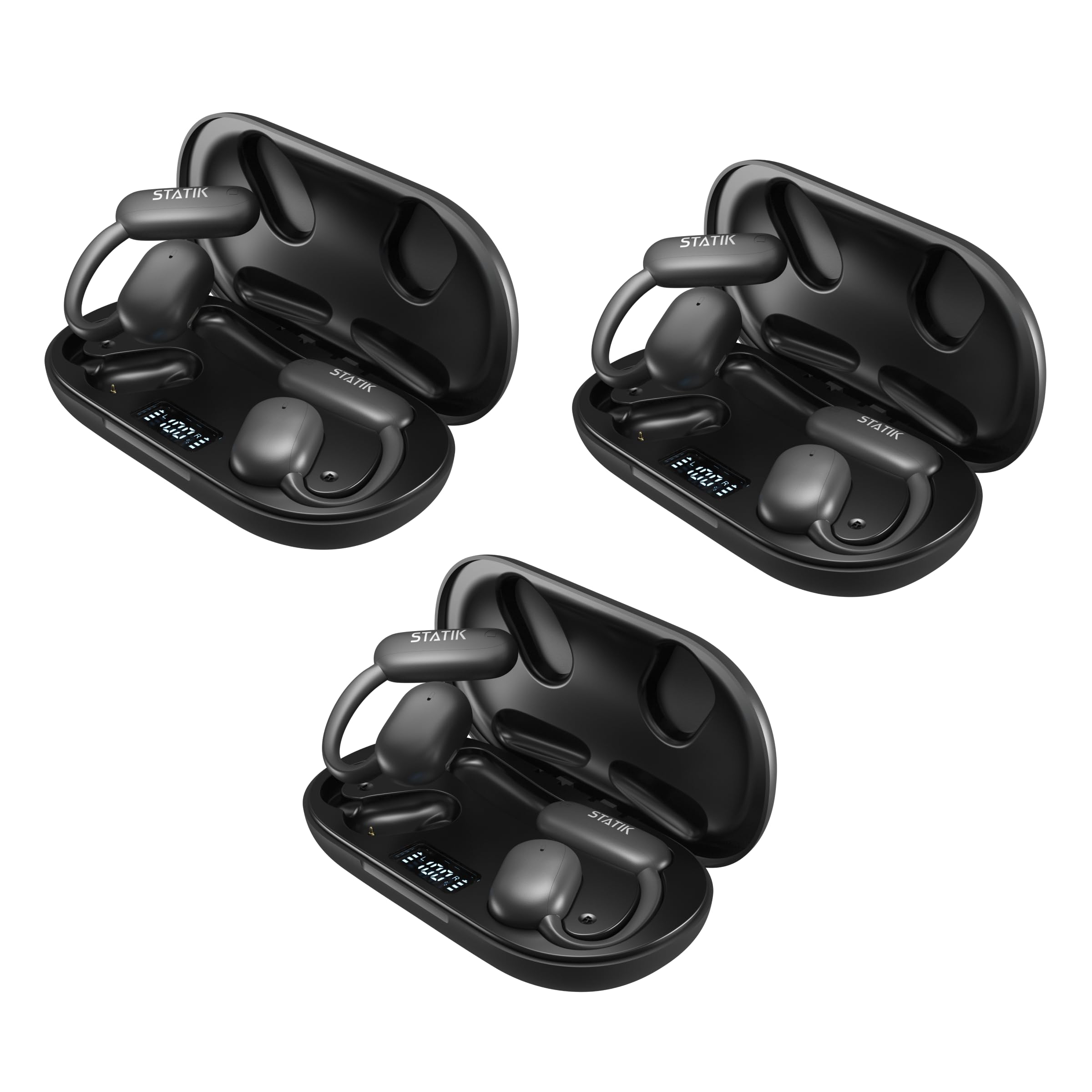 black statik active open ear bluetooth earbuds 3 pack