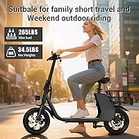 Vista 30 de SEHOMY Folding Electric Scooter with Seat for Adults, 15.5MPH, 20-Mile Range, 36V Battery, 12" Pneumatic Tire, Portable 450W Electric Scooters