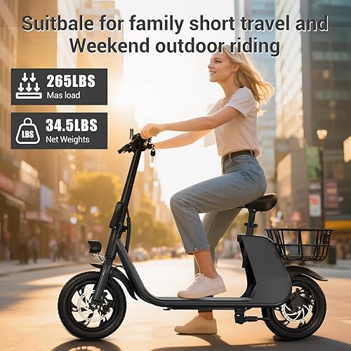 Vista 30 de SEHOMY Folding Electric Scooter with Seat for Adults, 15.5MPH, 20-Mile Range, 36V Battery, 12" Pneumatic Tire, Portable 450W Electric Scooters