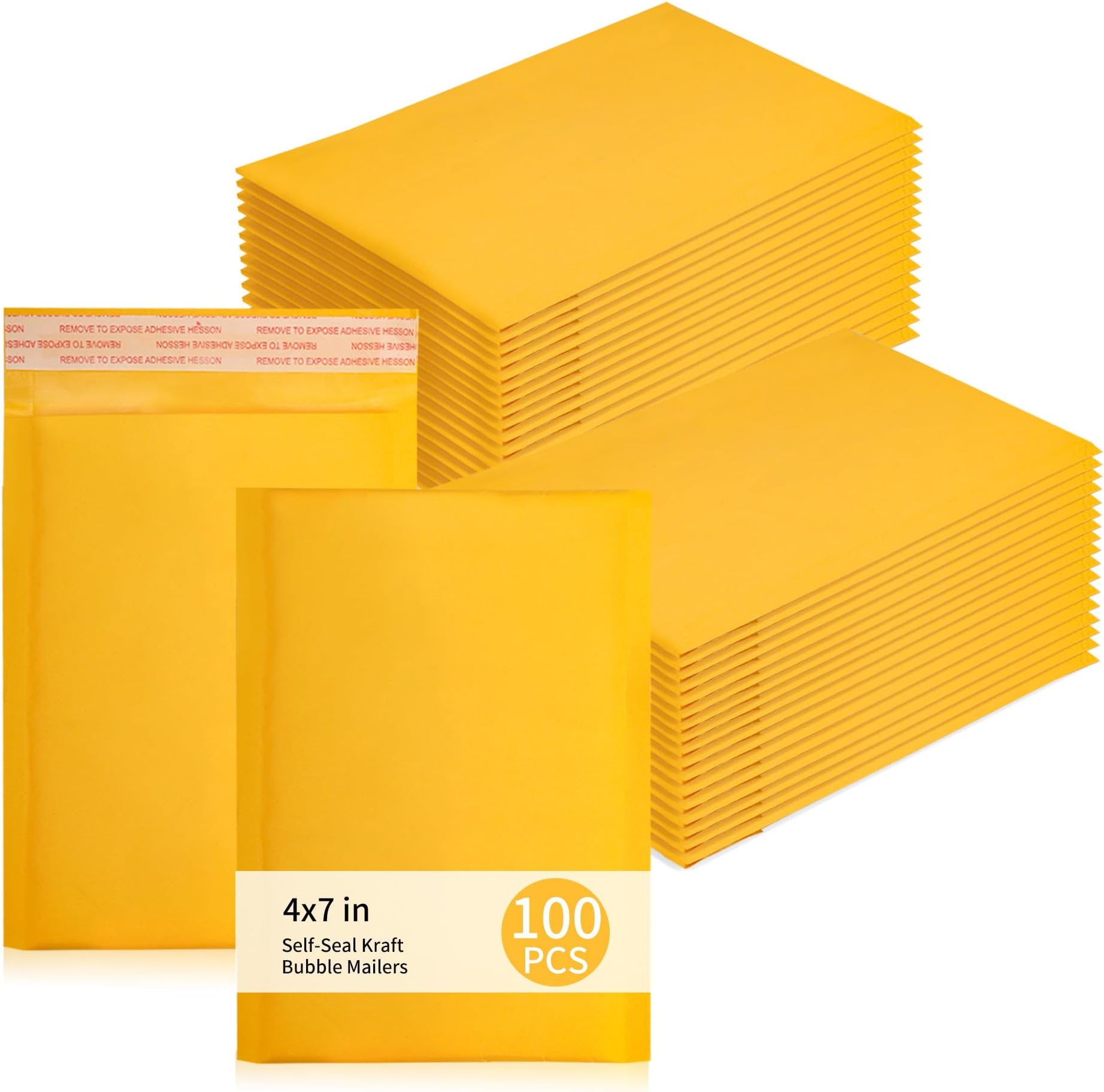 Small Bubble Mailers 100 Pack, 5"x8" External Dimension, Usable Size 4"x7" Thick Kraft Bubble Envelopes Waterproof Cushioned Padded Mailers Shipping Packaging for Small Business Yellow #000