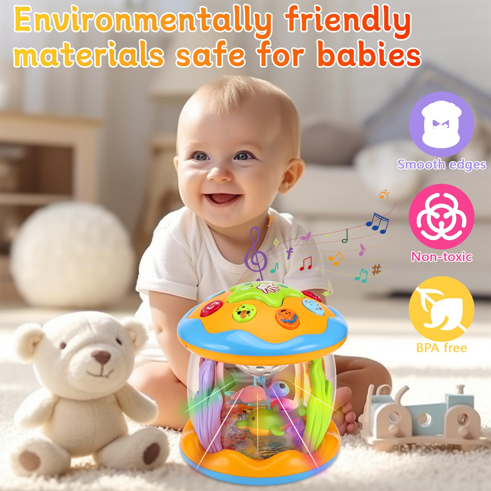 Giocattolo Montessori Rotante con Musica e Luci a LED per Bambini, Ideale per Giochi Neonati da 12 a 18 Mesi, Regalo di Compleanno per Bambini di 1-3 Anni