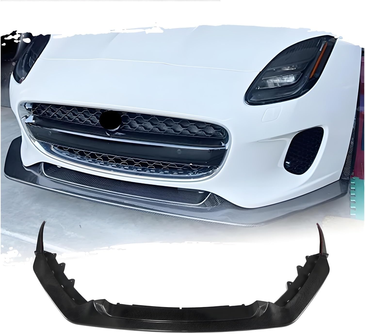 Carbon Fiber Front Bumper Lip Spoiler Splitter Racing Body Kits Compatible with Jaguar F-TYPE Base 2017-2019, Bumper Replacement, Quick-Release Bolt-on Bumper Kit