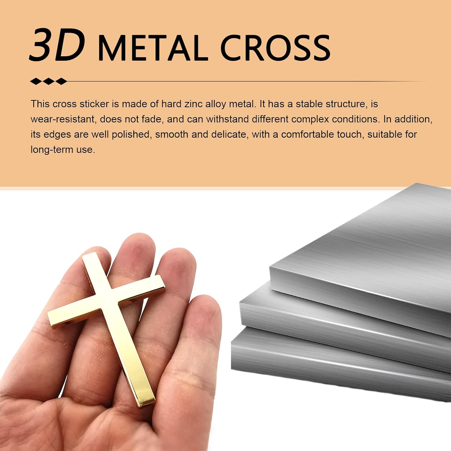 2 PCS Metal Jesus Christ Cross Badge Stickers, 2.44"×1.77" Alloy Christian Auto Emblem Decals, Self-Adhesive Scratch Covering Styling Cross Badge for Most Cars (Black & Gold) image 4