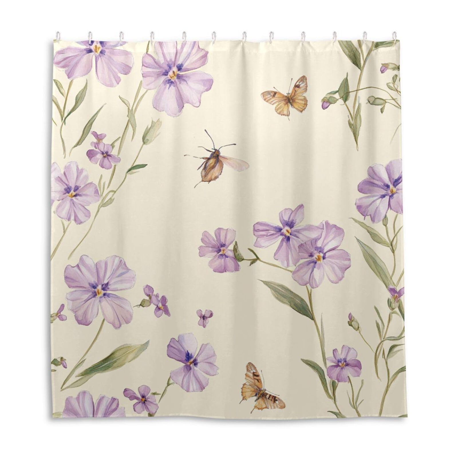 Rideau de douche 168x183 cm beige en polyester lavable avec crochets Safari Phlox