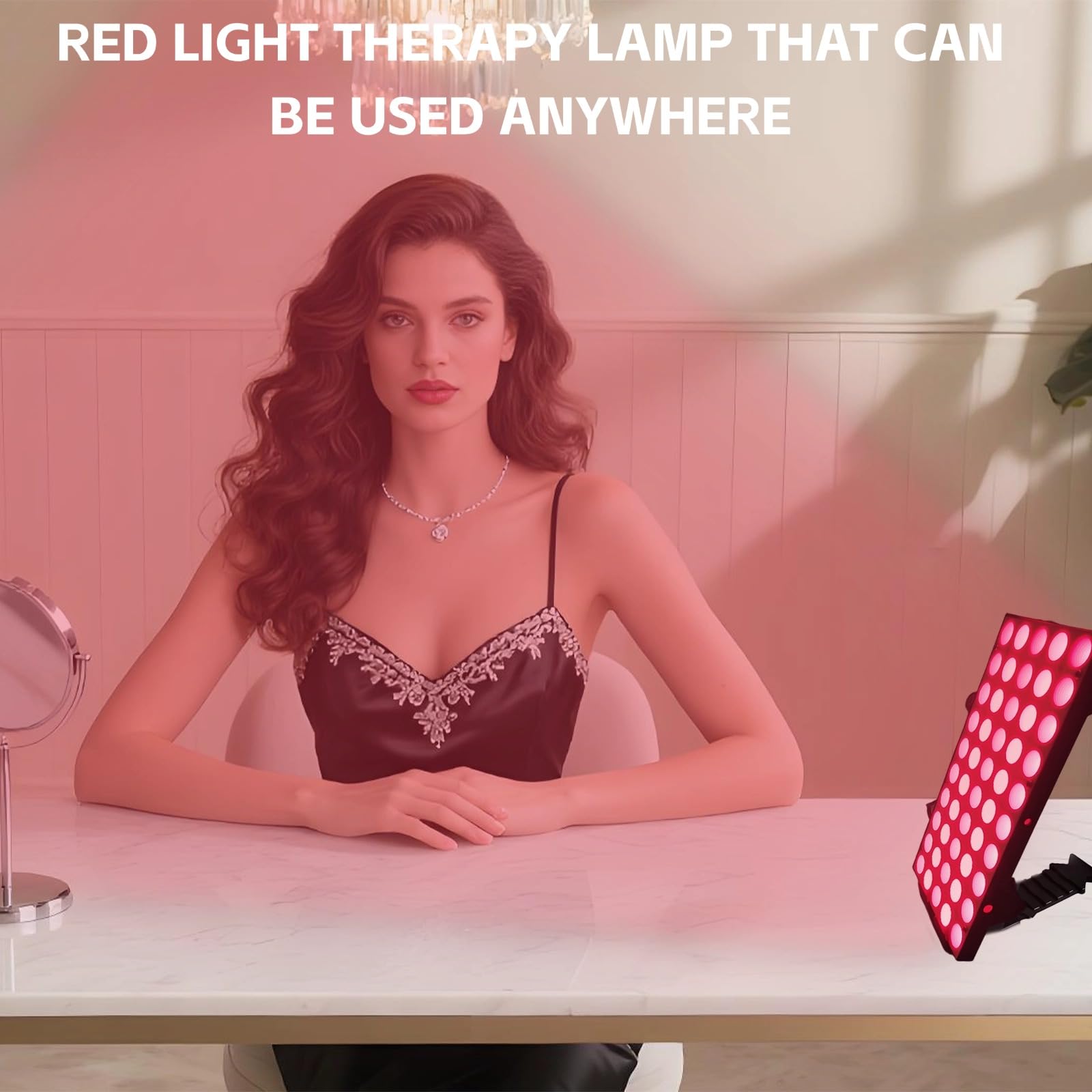 Lampa terapeutyczna światłem czerwonym 30 W, 100 diod LED, panel bliskiej podczerwieni o podwójnej długości fali 660 nm i 850 nm, z regulowanym stojakiem, 5-poziomową jasnością i timerem, goglami