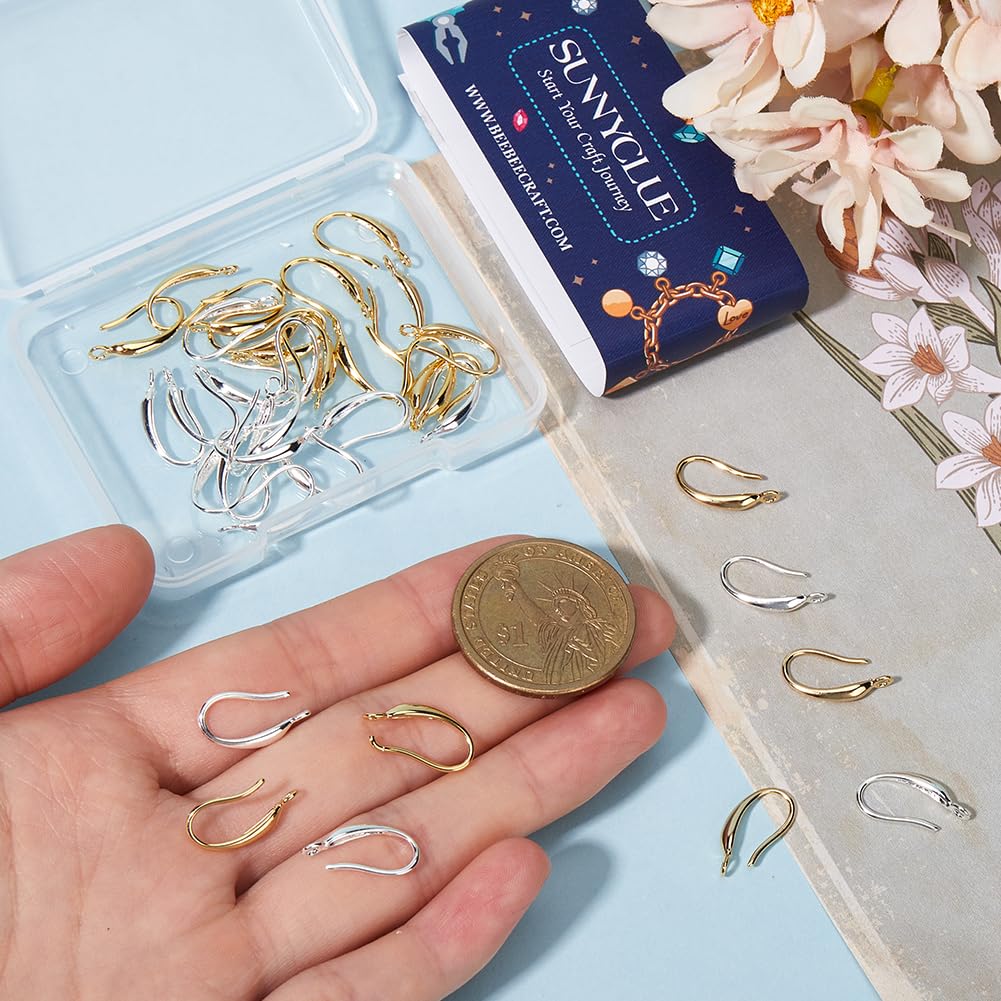 SUNNYCLUE 1 Box 40Pcs Fish Hook Earring Wires Dangle Earring Findings with Loops Real 24K Gold Plated Brass French 925 Sterling Silver Plated Earring Hooks for Jewellery Making Earrings DIY Crafting - Image 4