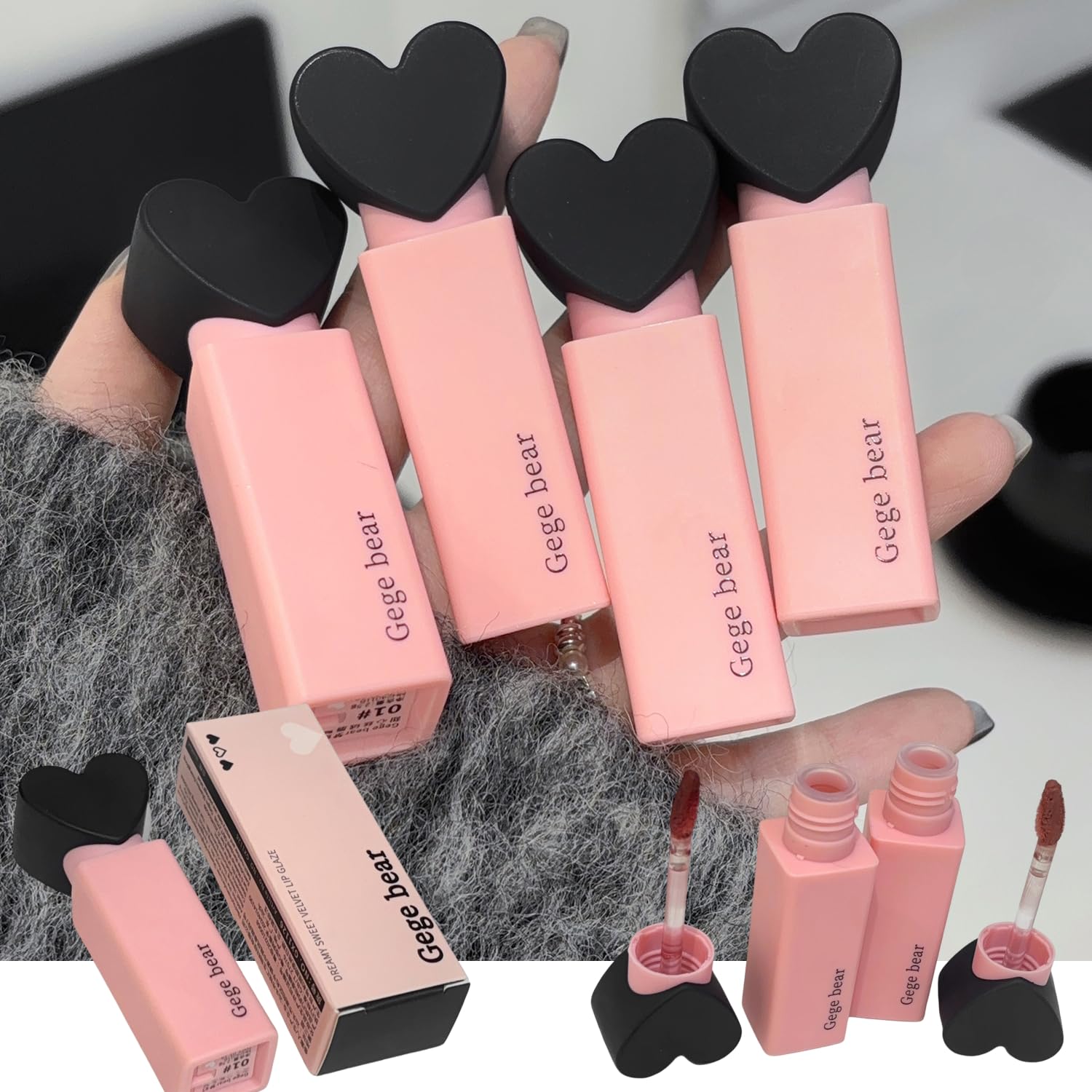 Gege Bear Dreamy Sweet Velvet Lip Glaze | Light Brown & Pink Lipstick for Women | Matte Finish Long Lasting Combo Set | Lips Serum for Dark Lips Meets Moisturizer with Glossy Tint Option (05# Vintage Rose, 2.5g)-image-2