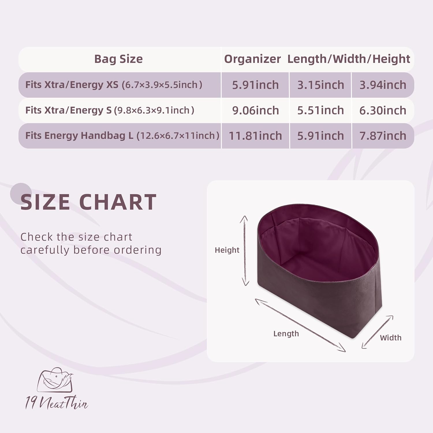 Lightweight Insert for Longchamp Bag, With Side Zipper and Water Bottle Holder, Waterproof Surface and Silky Satin Interior(Energy/Xtra Large, Cassis)