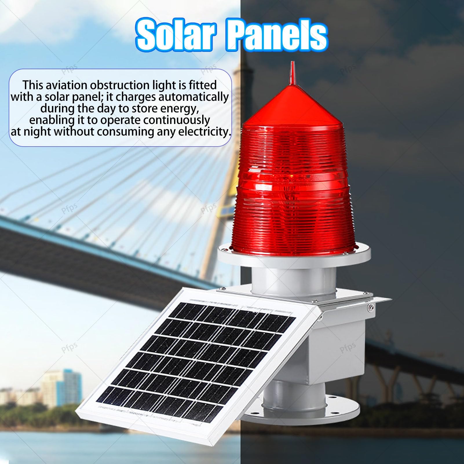 Luce di Segnalazione Ostacoli per L'aviazione a LED Solare da 15W, Luce Lampeggiante di Sicurezza con Accensione/Spegnimento Automatico, Lampada di Segnalazione a 360° per Gru Edili GZ122