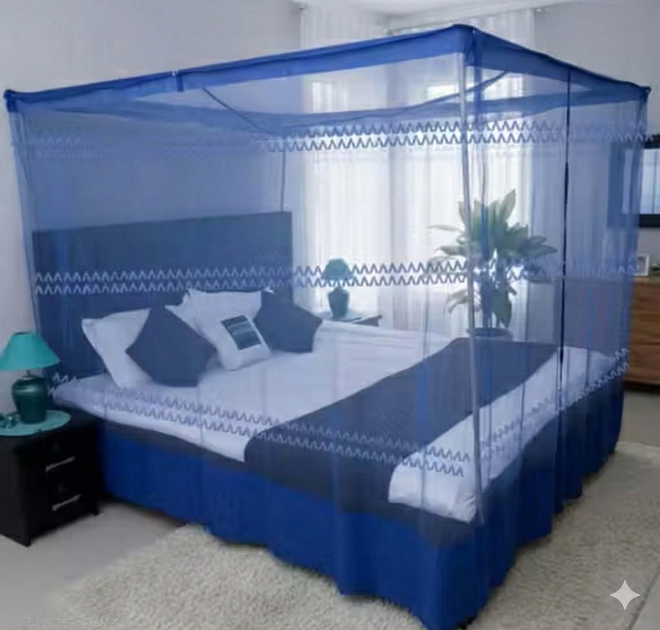 Mosquito Net Bed Canopy, Four-Poster Style, Maroon, Fine Mesh Netting for Double Bed (Blue, Double Bed (6 x 7))-image-49