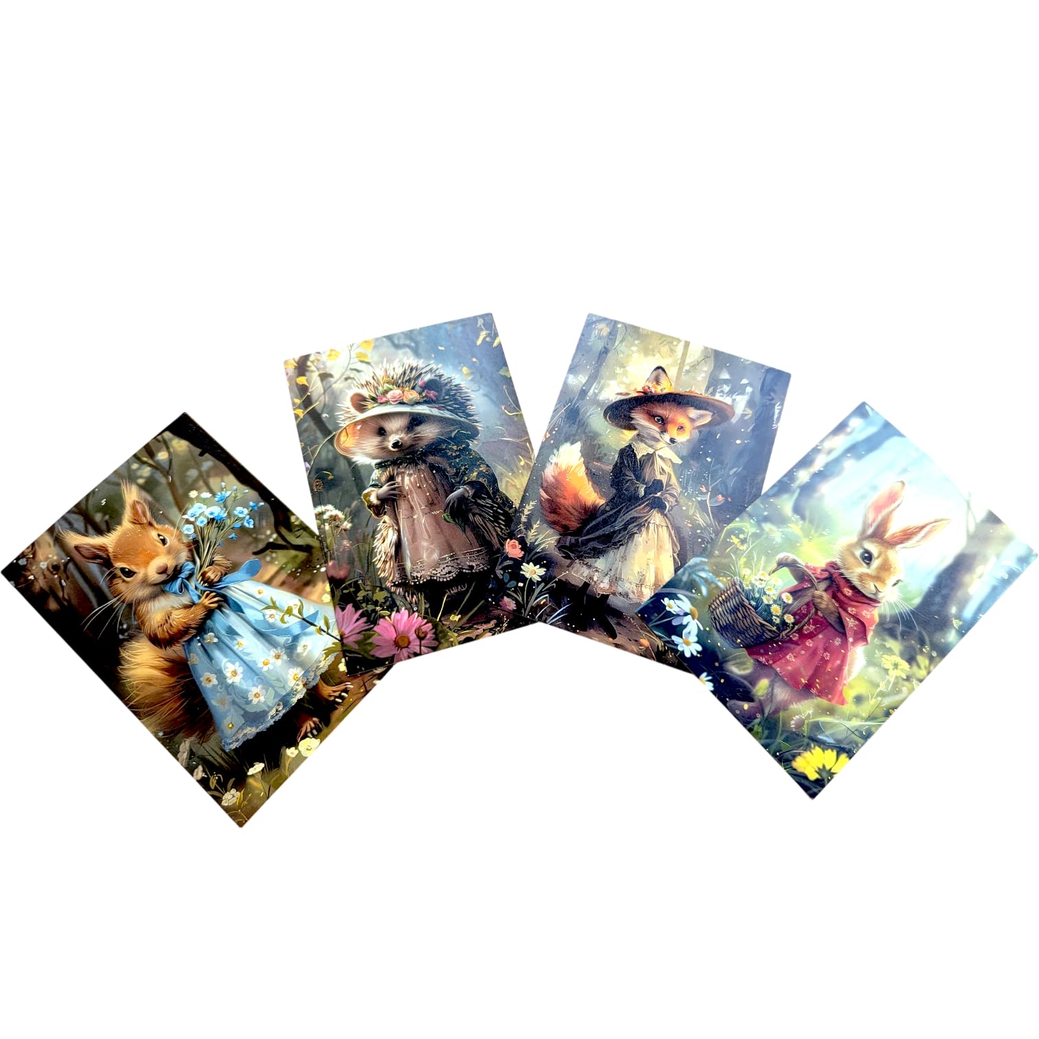 Gothic Autumn Postcard Set – 4 Dark Academia Art Prints with Haunted Houses, Skeleton Trees & Victorian Figures | Vintage Gothic Stationery or Wall Art Décor (Fantasy Forest Animals Set 5)