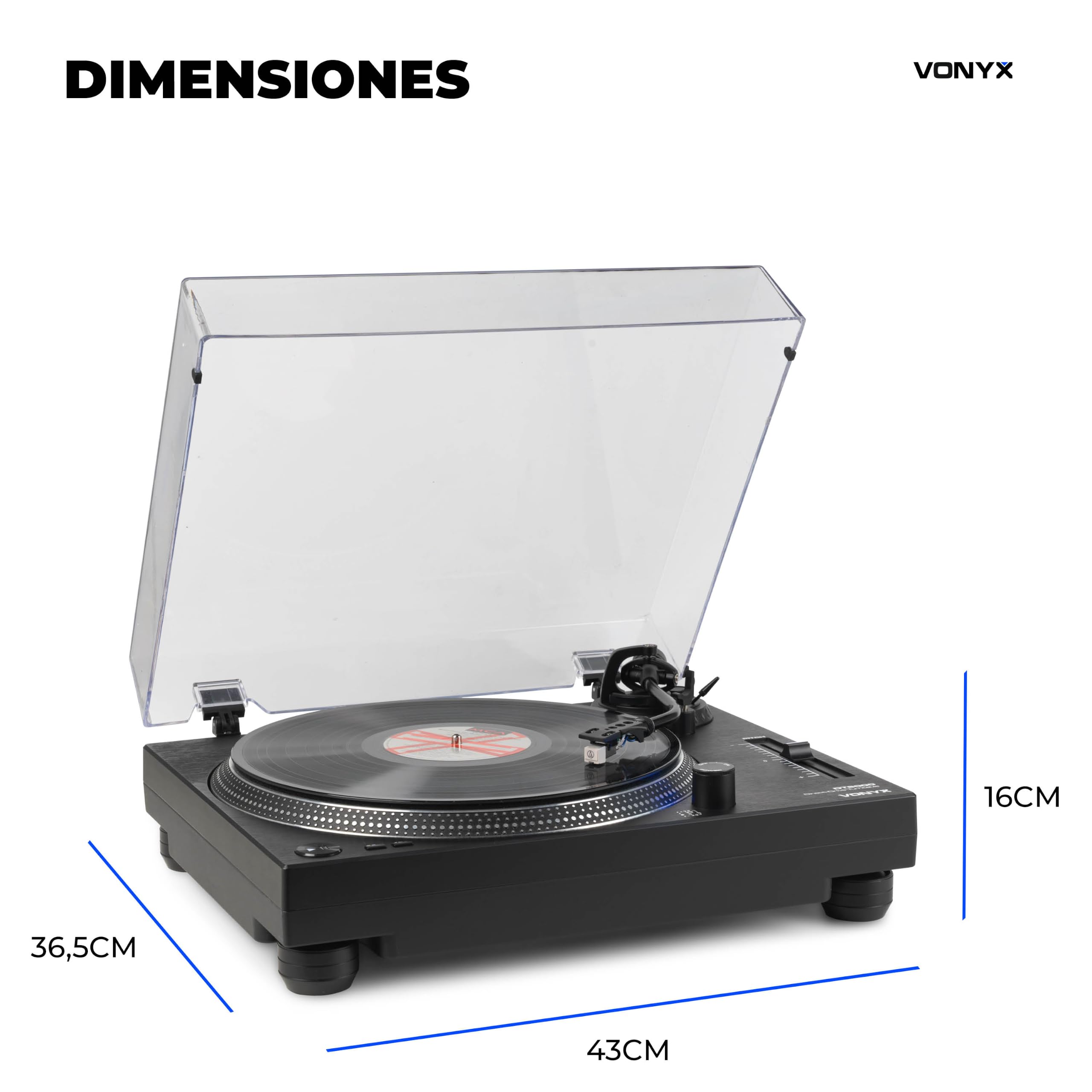 Vonyx DT6000 – Tocadiscos de Vinilo con tracción Directa, cápsula Audio Technica, USB para digitalizar, preamplificador Phono/línea y Pitch Control, Ideal para DJ Profesional o HiFi, Color Negro