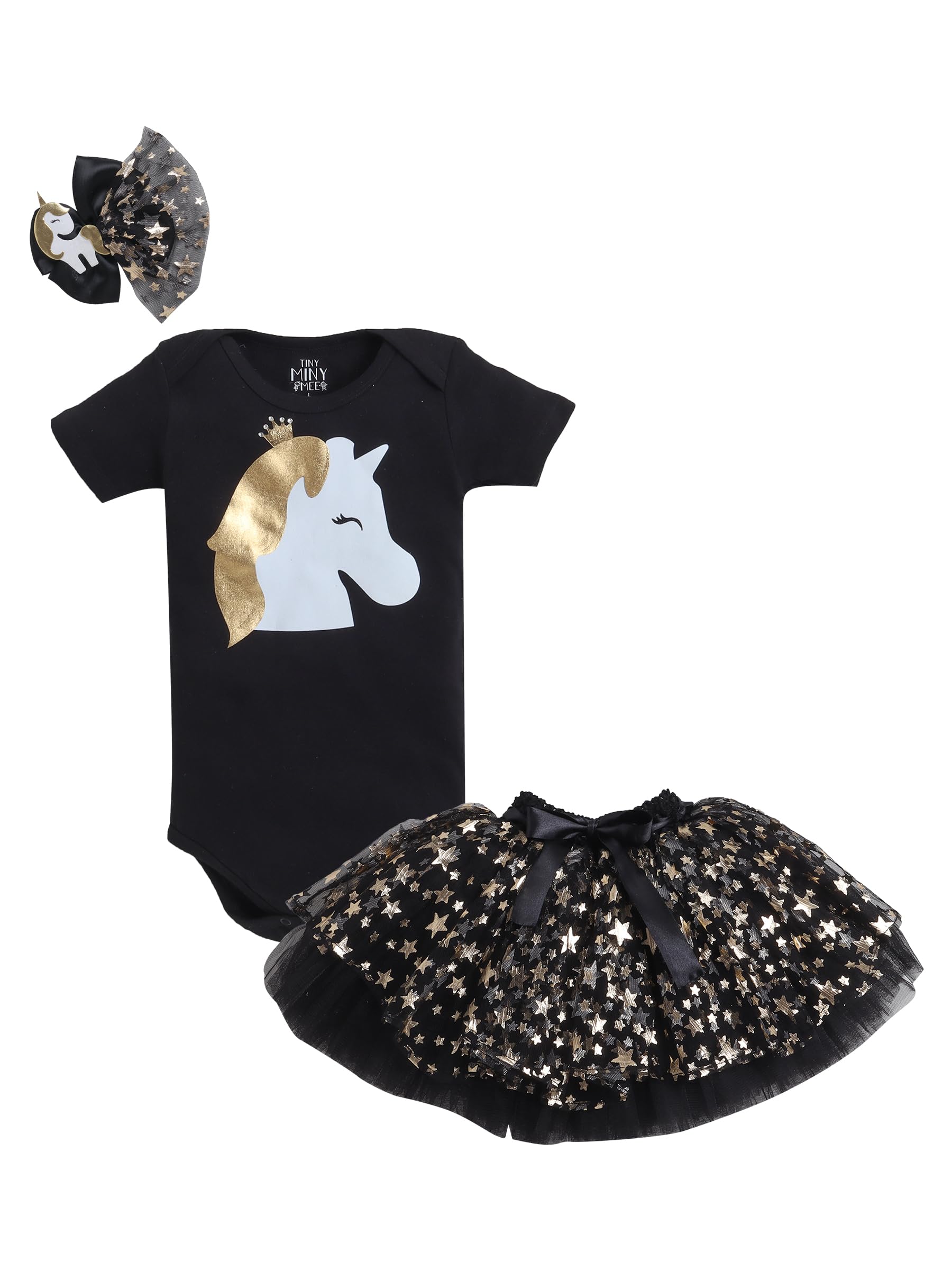 TINY MINY MEETMM FOIL PRINTED BLACK UNICORN CLOTHING SET