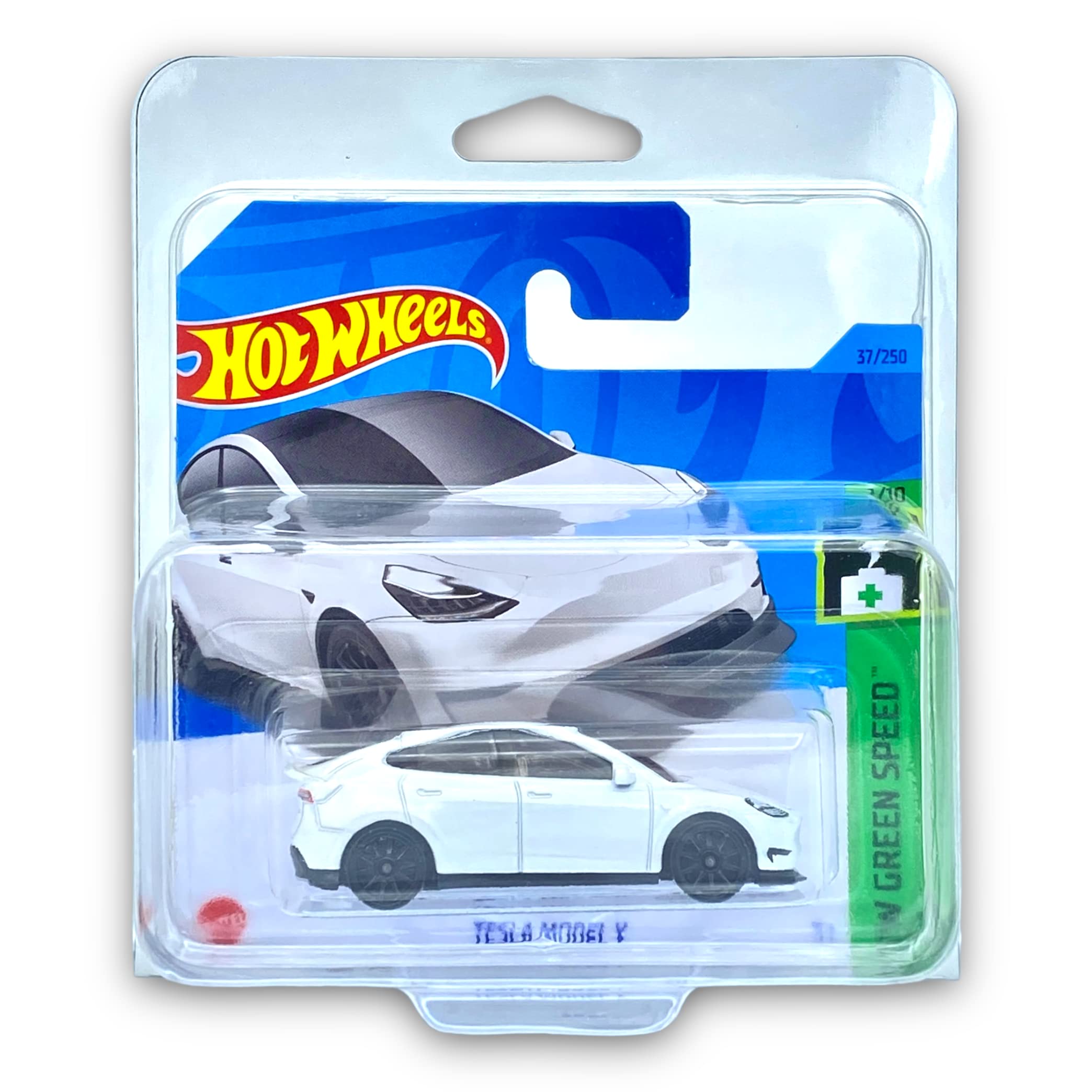 Hot WheelsTesla Model Y (White) 1/10 HW Green Speed 2023-37/250 (Short Card) - COMES IN A KLAS CAR KEEPER PROTECTIVE COLLECTORS CASE - HKG28