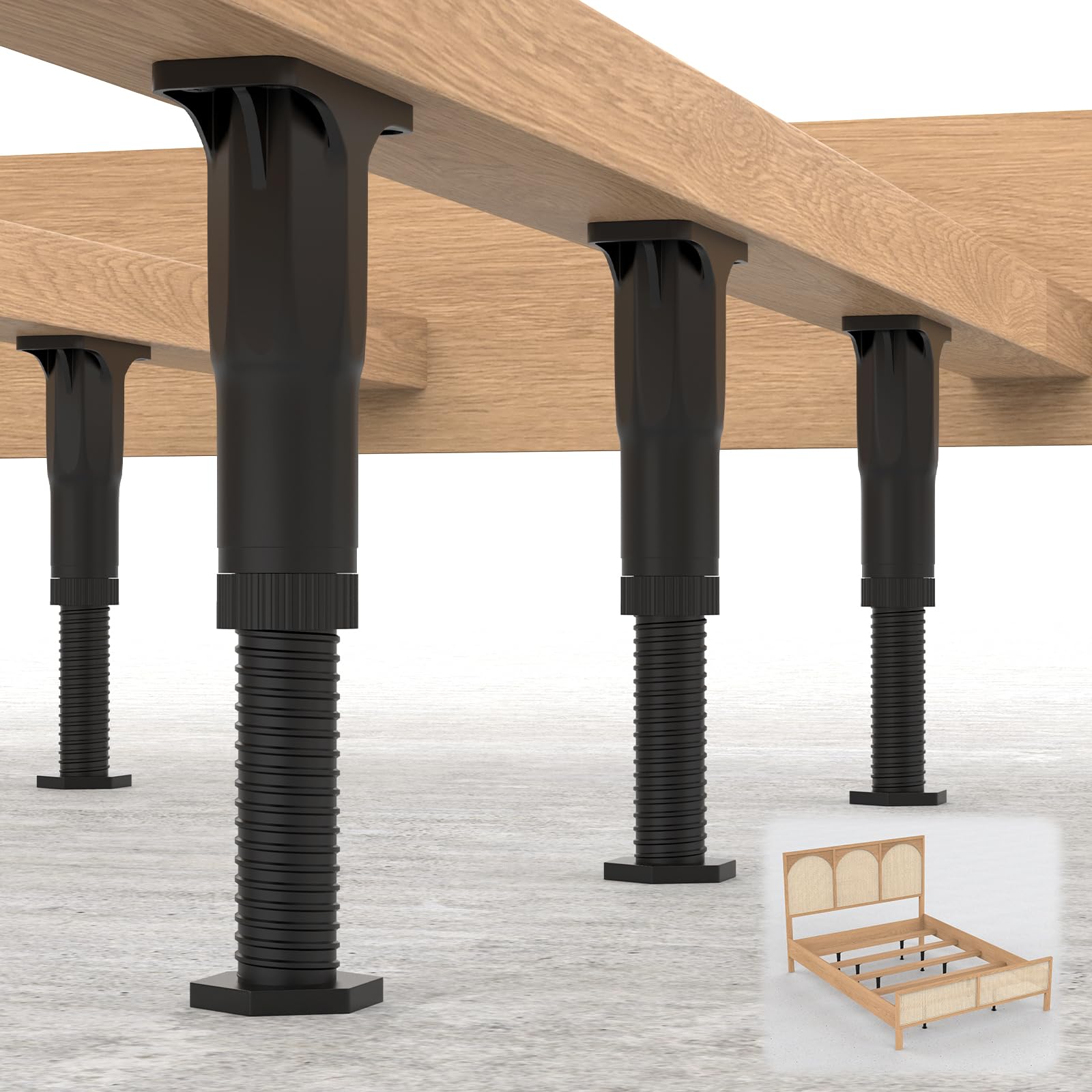 BaYiToo 4 Pcs (5.1"-8.7") Adjustable Bed Frame Support Legs, Frame Center Slats Heavy Support Leg with Screws for Bed Chair Sofa Table