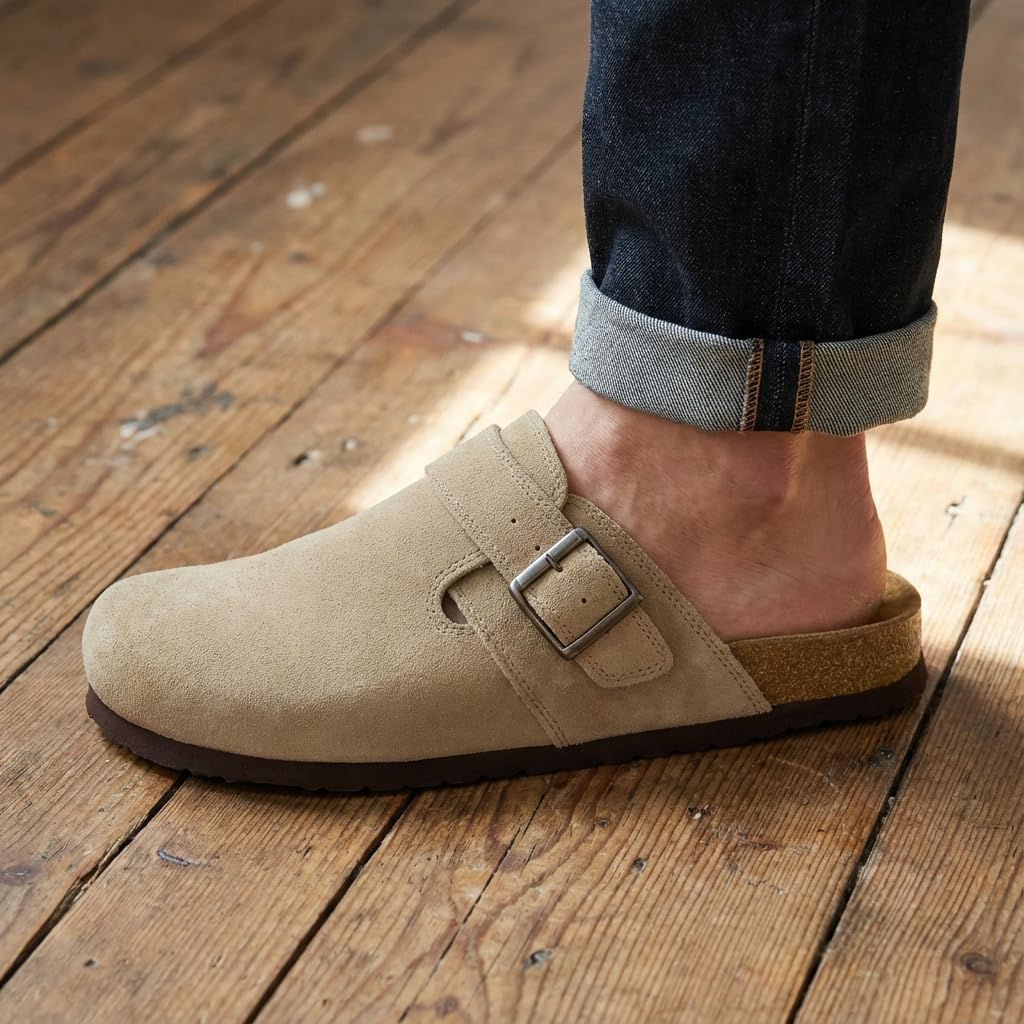 CUSHIONAIRE Hugo Genuine Leather Suede Clogs for Men – Comfortable Slip On Shoes with Adjustable Buckle, Closed Toe Mens Slides - Image 6