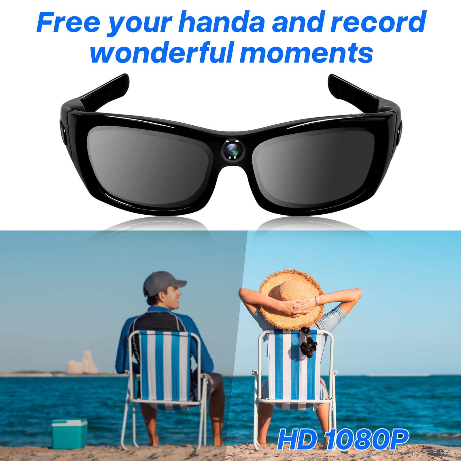 Caméra pour Lunettes de Sport HD 1080P,Caméra Espion Lunettes de Soleil avec Bluetooth, Minicaméra d'action Vidéo pour Lunettes de Sport pour Vélo/Moto pour Prendre des Photos et des Vidéos