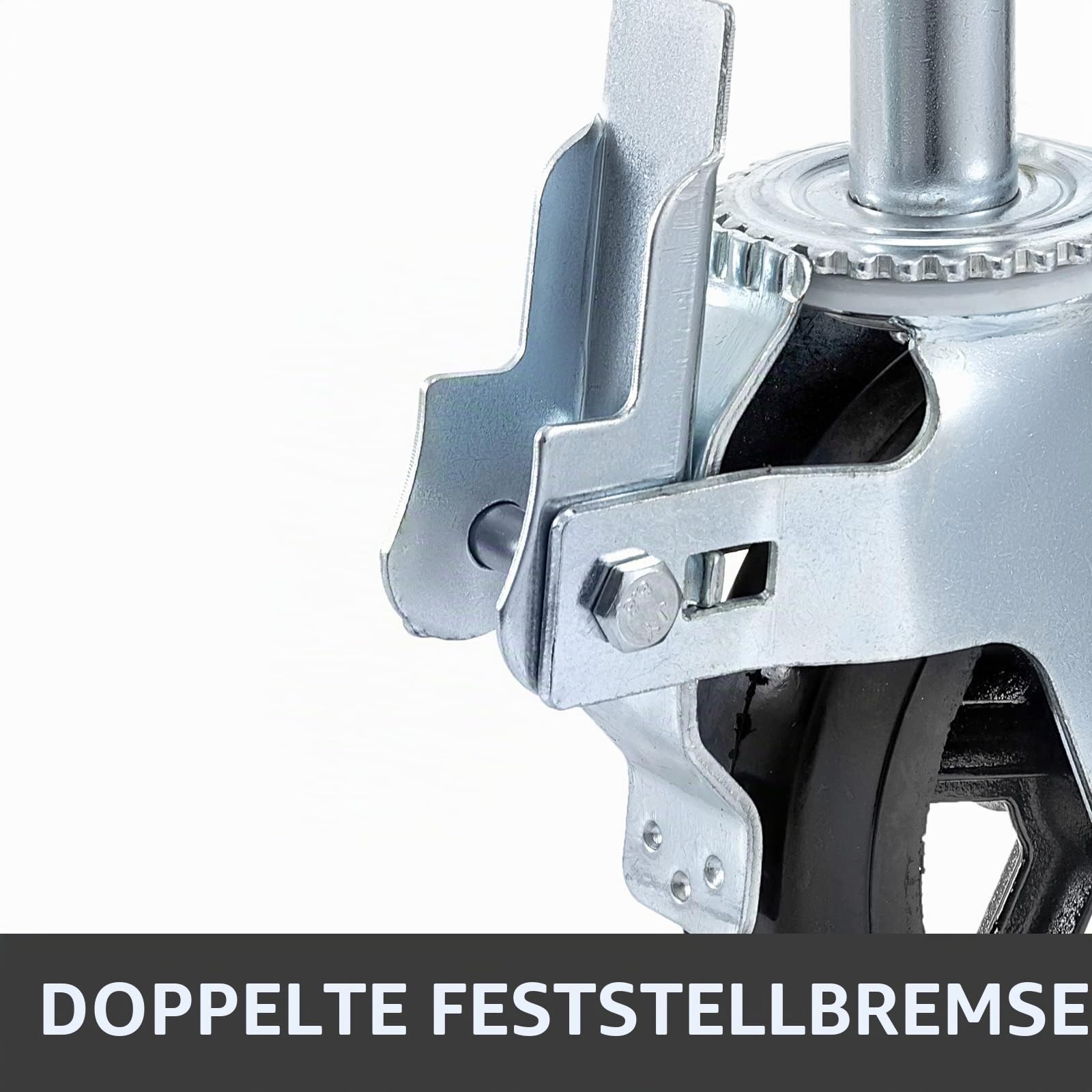 VEVOR Lenkrollen aus Polyurethan, 8 Zoll Eisenkern, Lenkstangenrollen mit Doppelfeststellbremse, verstellbare Füße, Tragfähigkeit 1100 lbs/500 kg pro Rad, 4er Pack