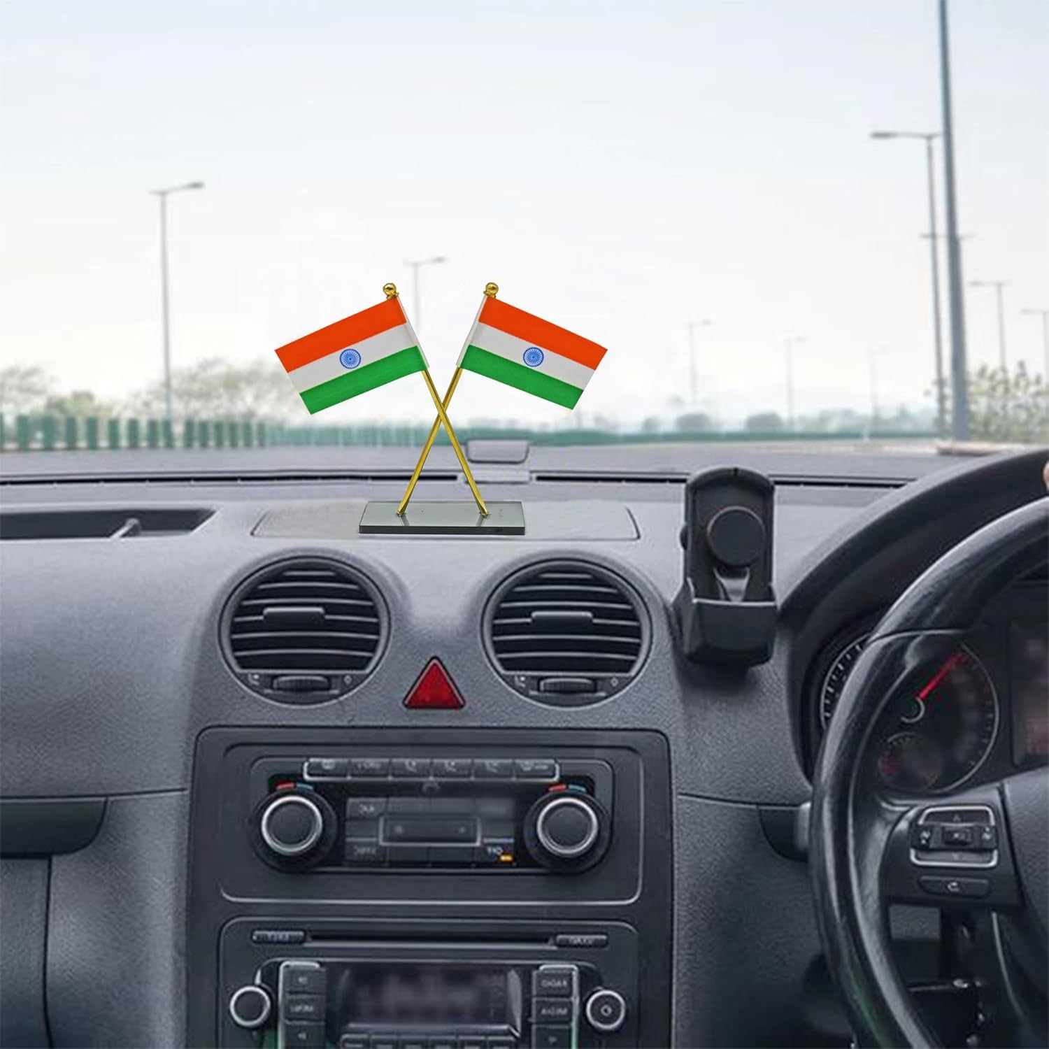 DECTEMS Proud India Double Cross Flag for Car Dashboard - Bharat National Flag Stand for Office and Study Table - Universal Fit Patriotic Desk Décor 4