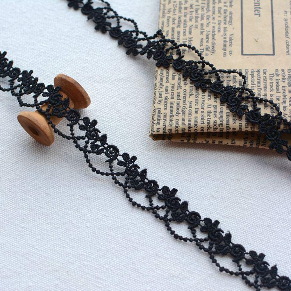DAHI 15yard Black Lace Trim Lace Ribbon,Black Sewing TrimEmbroidery Vine lace Fabric for Choker Necklaces Sewing Craft Wedding Decoration Scrapbooking Gift Box (Black-D)