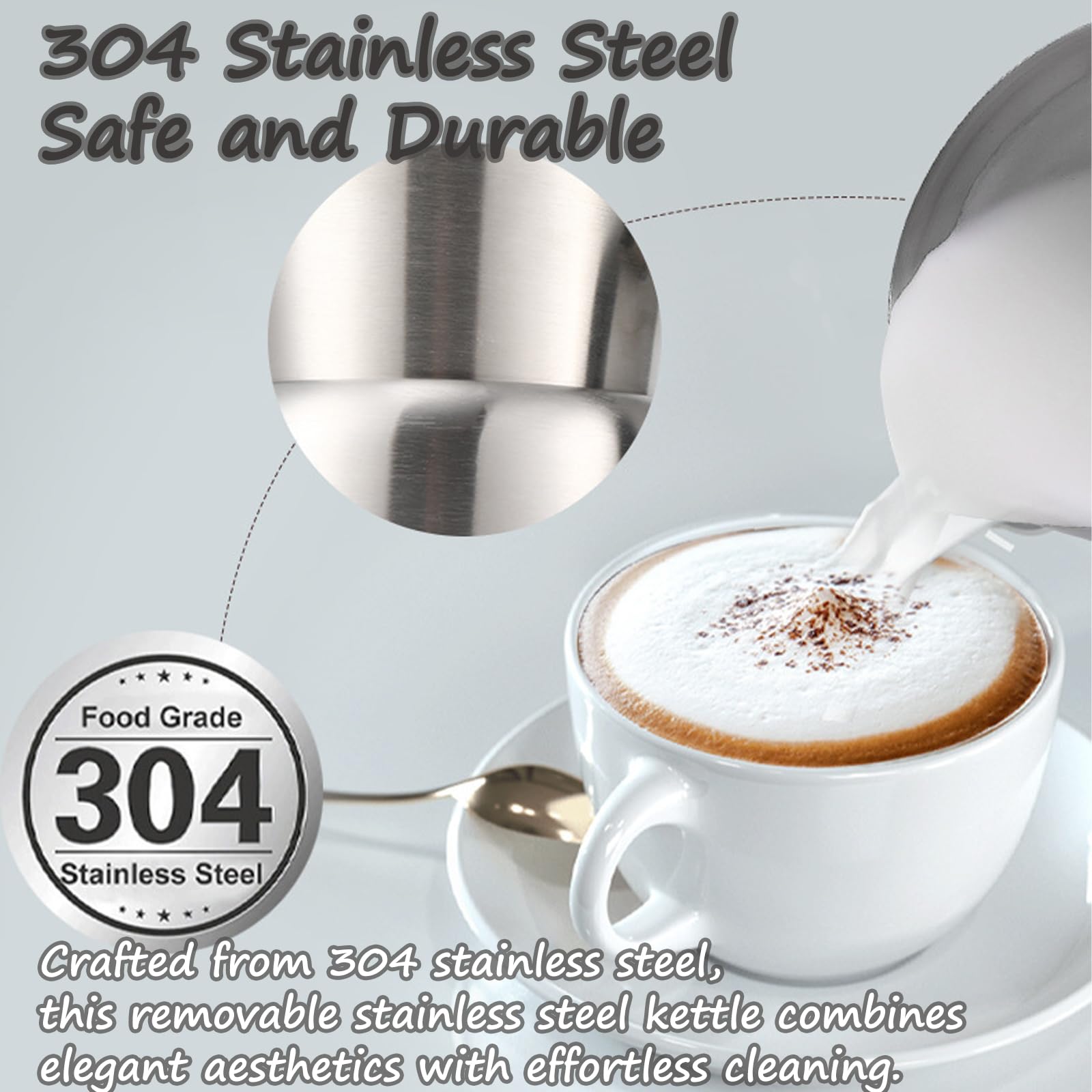 Spieniacz do mleka i garnek do gotowania na parze o pojemności 700 ml, elektryczny spieniacz 4 w 1 do mikropianki na poziomie Latte Art, gorące i zimne napoje kawowe, duży zdejmowany dzbanek