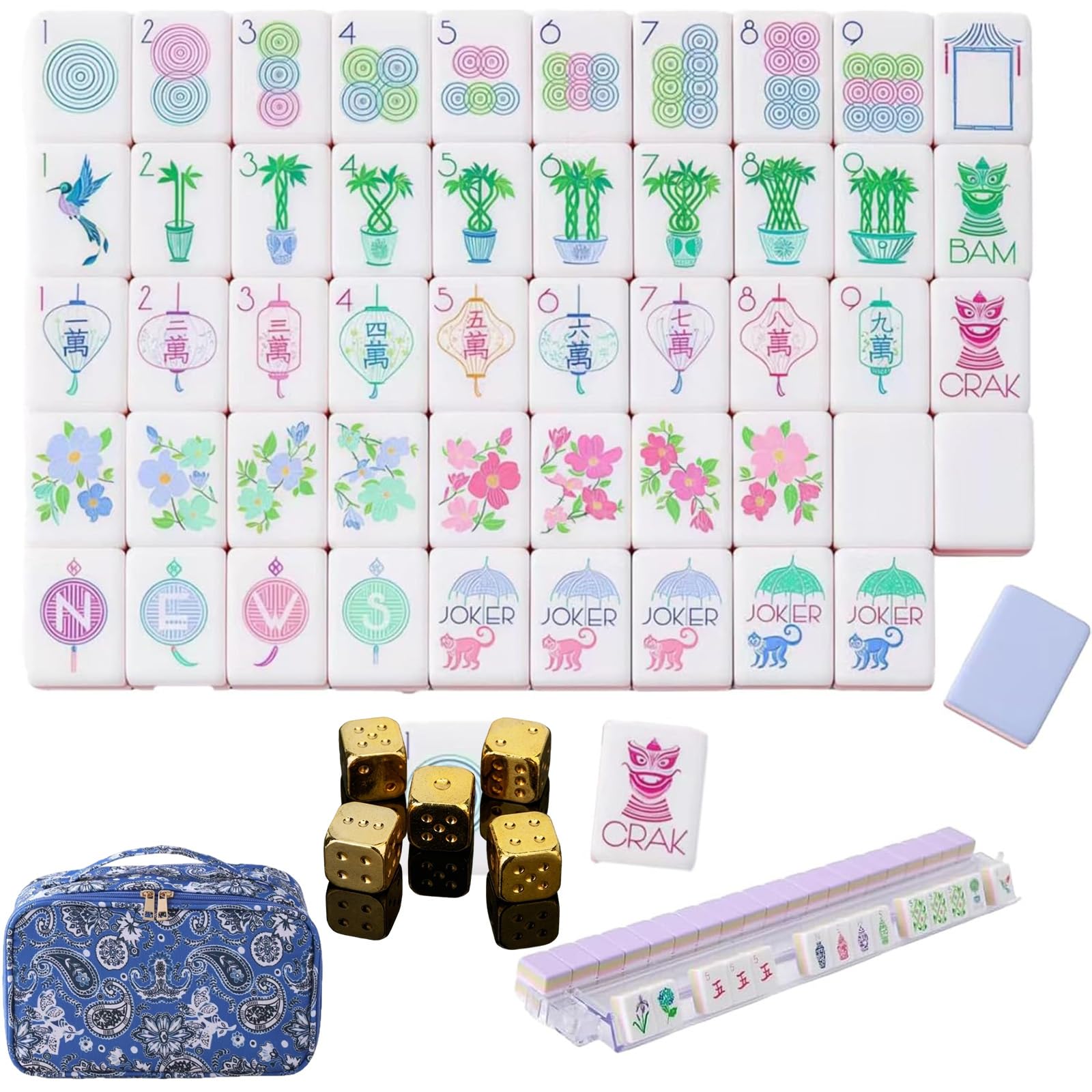 Drbrrly 4 Layer Mahjong Tiles Set, 160 Tiles Complete Acrylic American Mahjong Tile Game with Exquisite Carrying Bag, Portable Travel Set for Adults, Family Game Nights and Social Play (G)