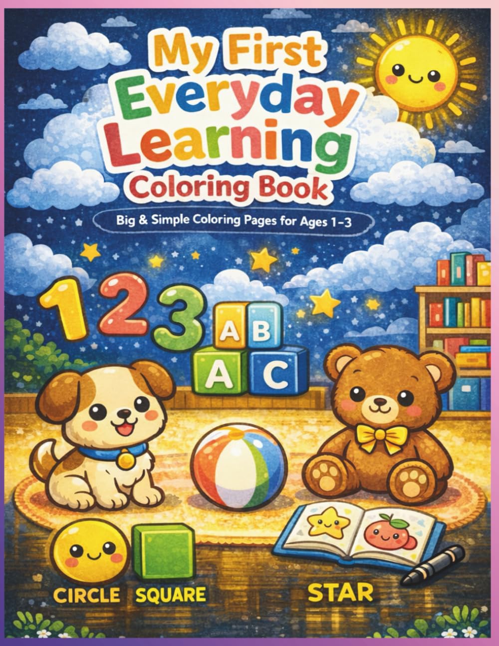 My First Everyday Learning Coloring Book: Big & Simple Coloring Pages for Ages 1–3 Letters, Numbers, Shapes, Animals & Daily Objects