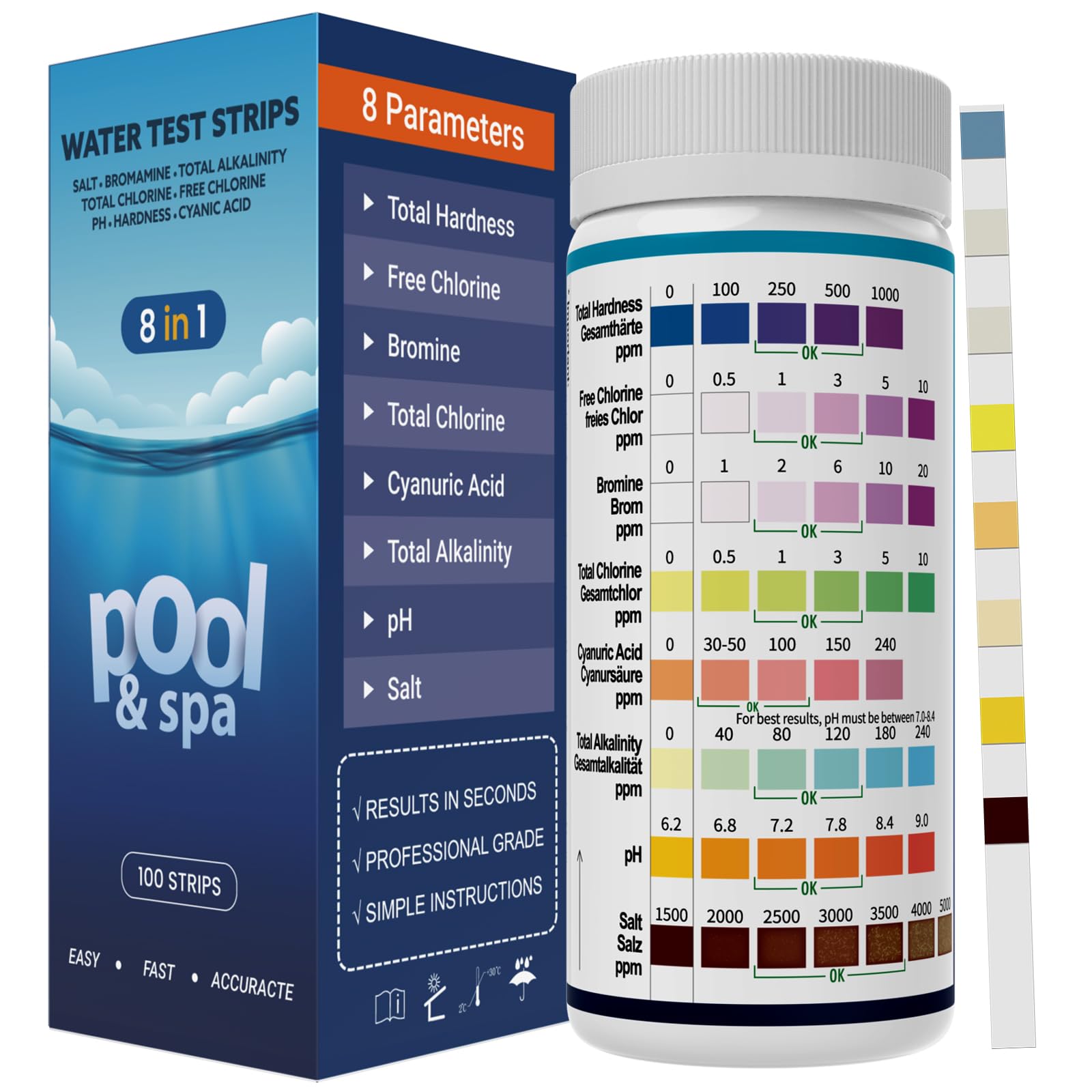 AKSBTEC 8 in 1 Pool Test Strips