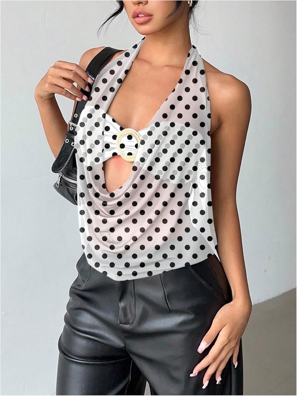 SweatyRocks Women's Rave Going Out Tops Sexy Draped Cowl Neck Halter Top Y2K Clubwear - Image 4