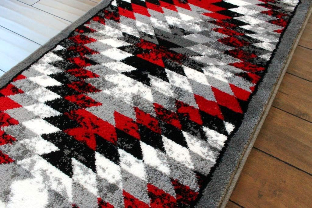 Masada Rugs, Stephanie Collection Area Rug Southwest Native American Distressed Design 1106 Red Grey White Black (2 Feet X 7 Feet 3 Inch) Runner