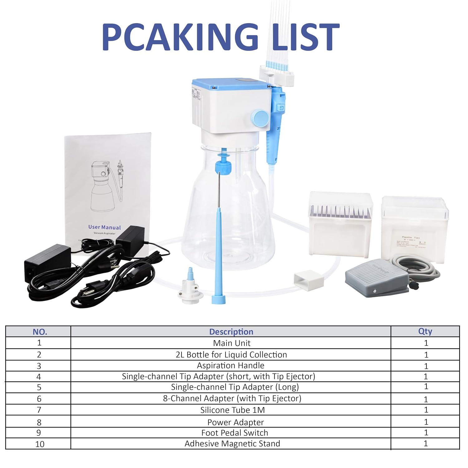 Vision Scientific VS-VA100 Vacuum Aspirator, 2L Pipetting Bottle Volume, 1.6L/min Max. Suction Speed, LED Display