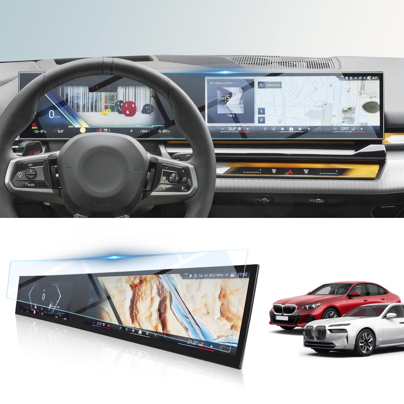 BIBIBO i3 i4 Navigation Schutzfolie, Displayschutzfolie Kompatibel mit BMW i3 i4 i5 i7 iX X5 X6 X7 XM iDrive 8 2022-2025, 9H Gehärtetes Glas Displayschutzfolie, GPS Navigator Displayschutzfolien