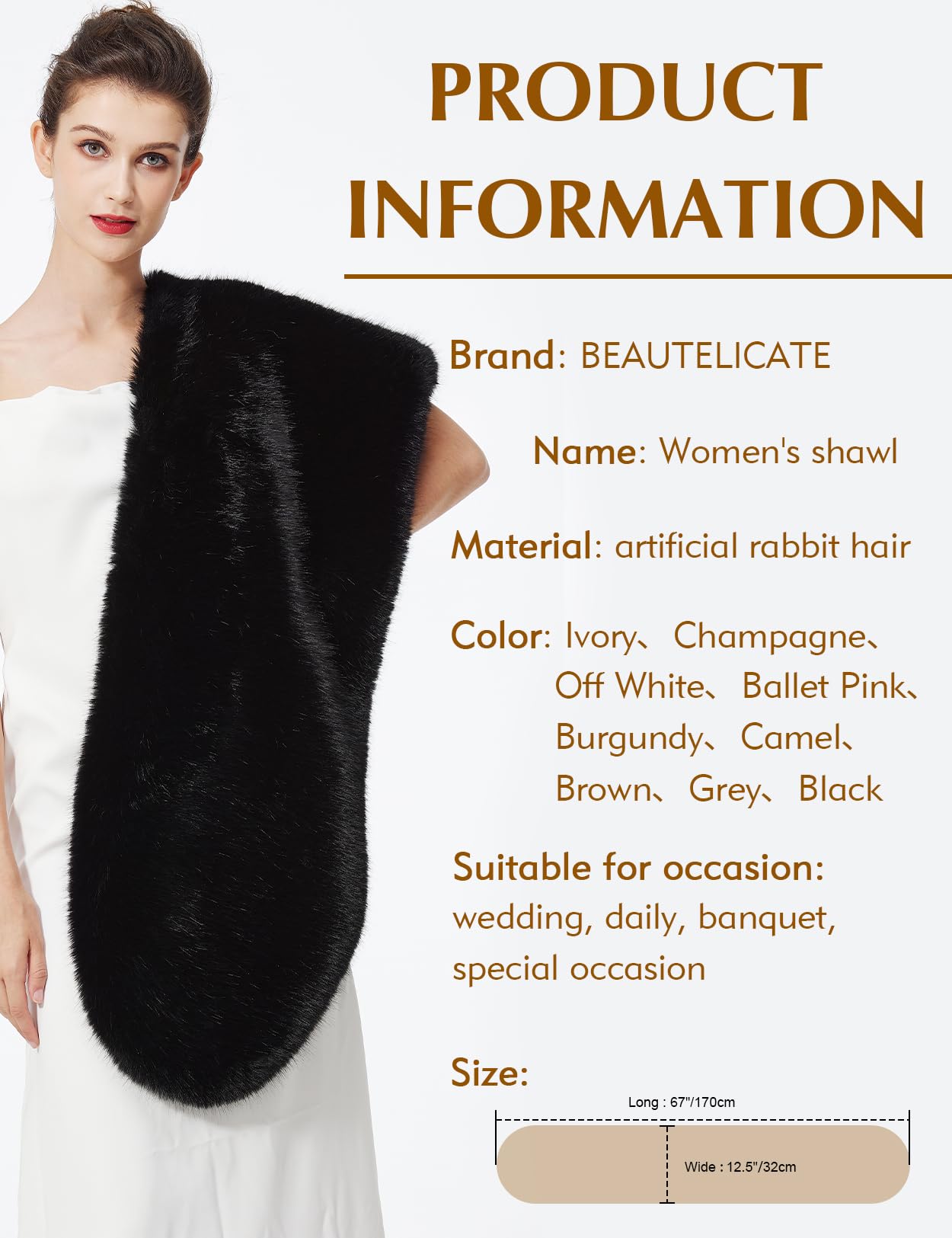 BEAUTELICATE Estolas para Bodas Fiesta Pelo Capa Poncho Invitada Boda Mujer Faxu Fur Shawl with Trim