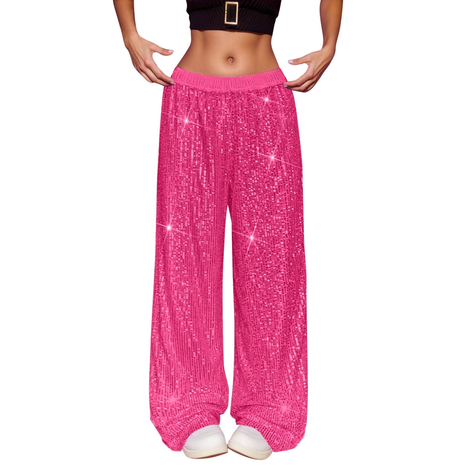 Womens Sparkly Sequin Pants Y2K Glitter High Waisted Wide Leg Long Pants Bling Party Clubwear 70s Disco Flare Trousers Party, Hip hop Casual Loose Dancewear Gifts
